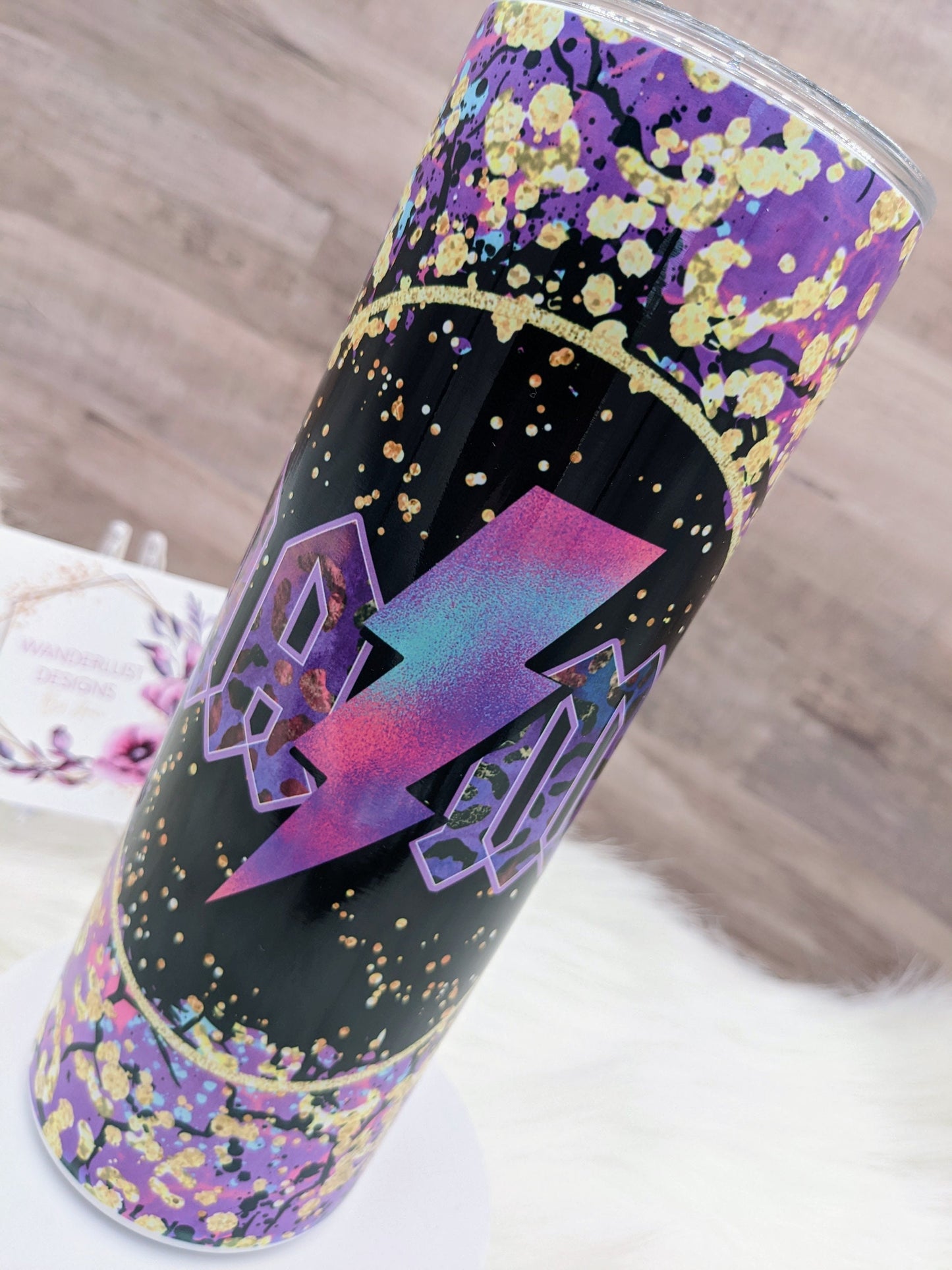 Rocker Mama Mom Purple Lightning Bolt Gold Flake 20 Oz Sublimated Skinny Tumbler - Insulated Stainless