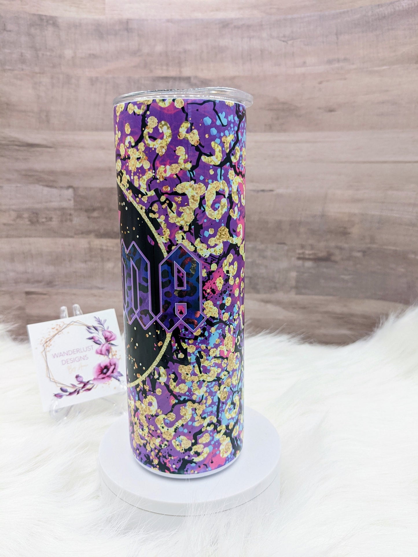 Rocker Mama Mom Purple Lightning Bolt Gold Flake 20 Oz Sublimated Skinny Tumbler - Insulated Stainless