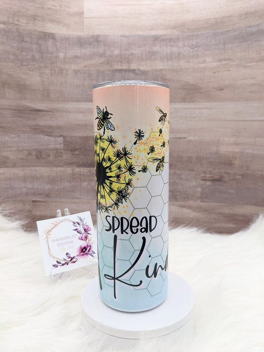 Spread Kindness Bee Honeycomb Ombre 20 Oz Sublimated Skinny Tumbler - Insulated Stainless