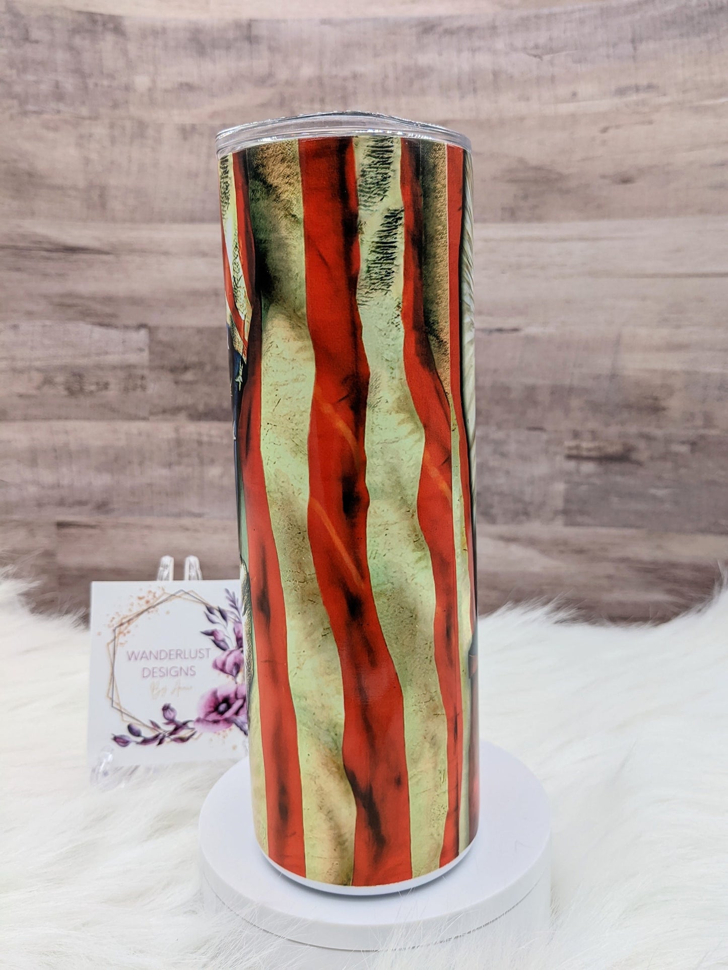 Eagle with American Flag Patriotic Stars and Stripes  20 Oz Sublimated Skinny Tumbler - Insulated Stainless