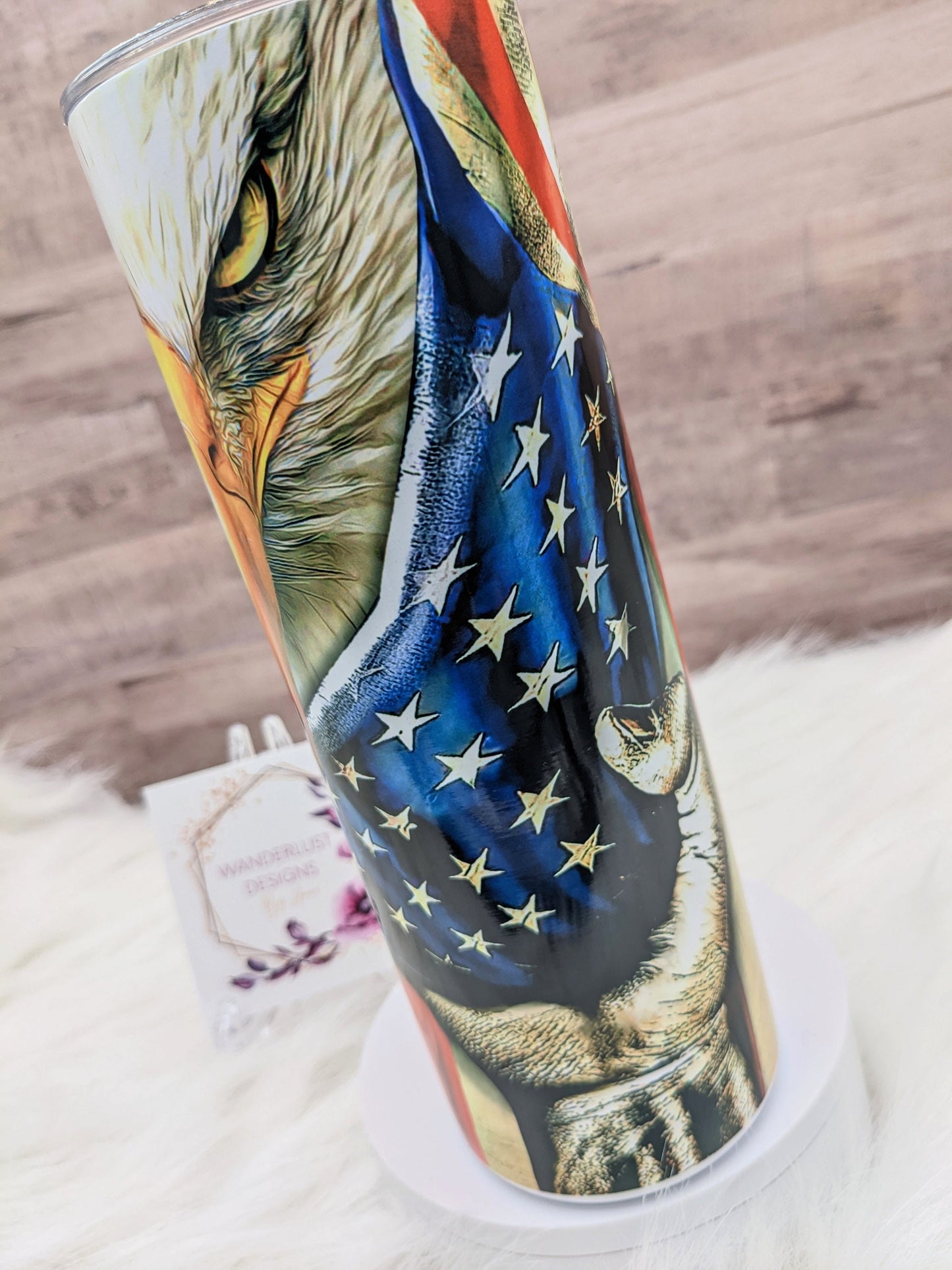Eagle with American Flag Patriotic Stars and Stripes  20 Oz Sublimated Skinny Tumbler - Insulated Stainless