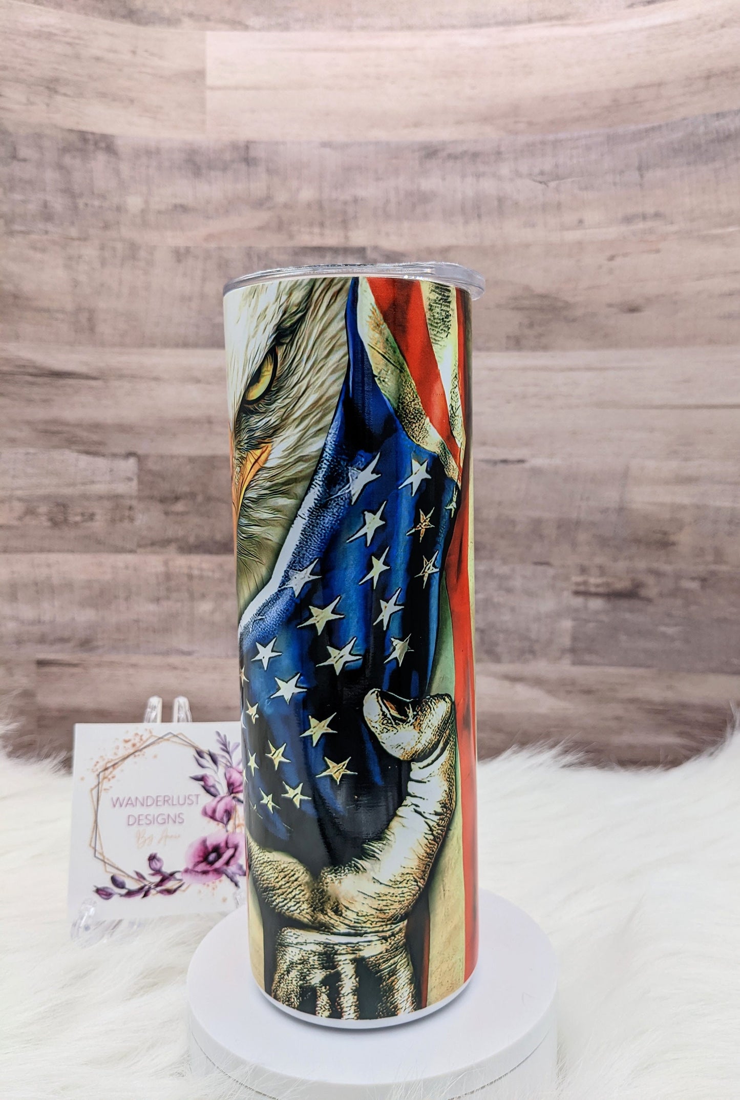 Eagle with American Flag Patriotic Stars and Stripes  20 Oz Sublimated Skinny Tumbler - Insulated Stainless