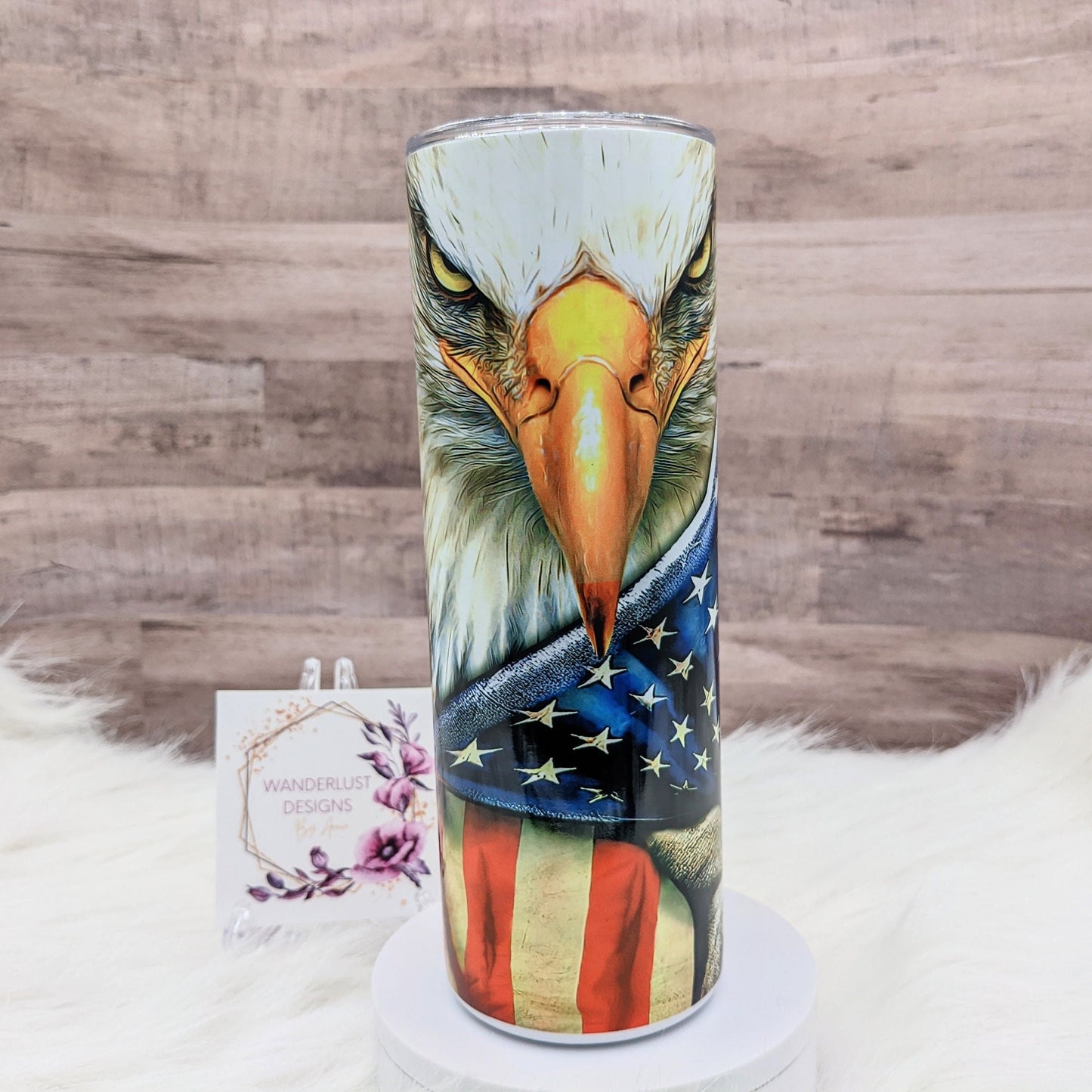 Eagle with American Flag Patriotic Stars and Stripes  20 Oz Sublimated Skinny Tumbler - Insulated Stainless