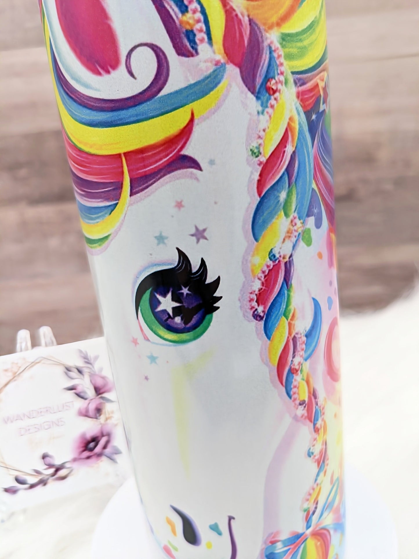 90's Lisa Frank Inspired Unicorn Shimmer Holographic Colorful Sublimation 20 Oz Skinny Tumbler - Insulated Stainless