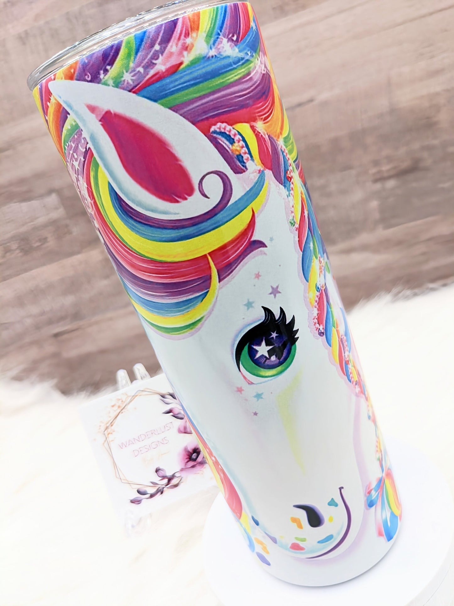 90's Lisa Frank Inspired Unicorn Shimmer Holographic Colorful Sublimation 20 Oz Skinny Tumbler - Insulated Stainless