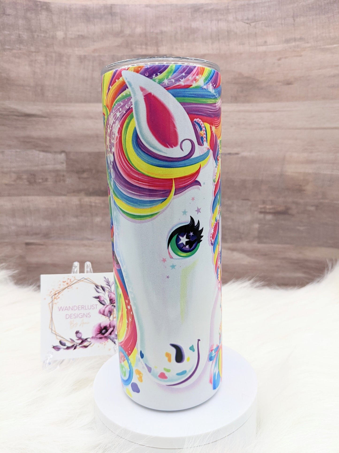 90's Lisa Frank Inspired Unicorn Shimmer Holographic Colorful Sublimation 20 Oz Skinny Tumbler - Insulated Stainless