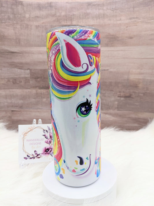 90's Lisa Frank Inspired Unicorn Shimmer Holographic Colorful Sublimation 20 Oz Skinny Tumbler - Insulated Stainless