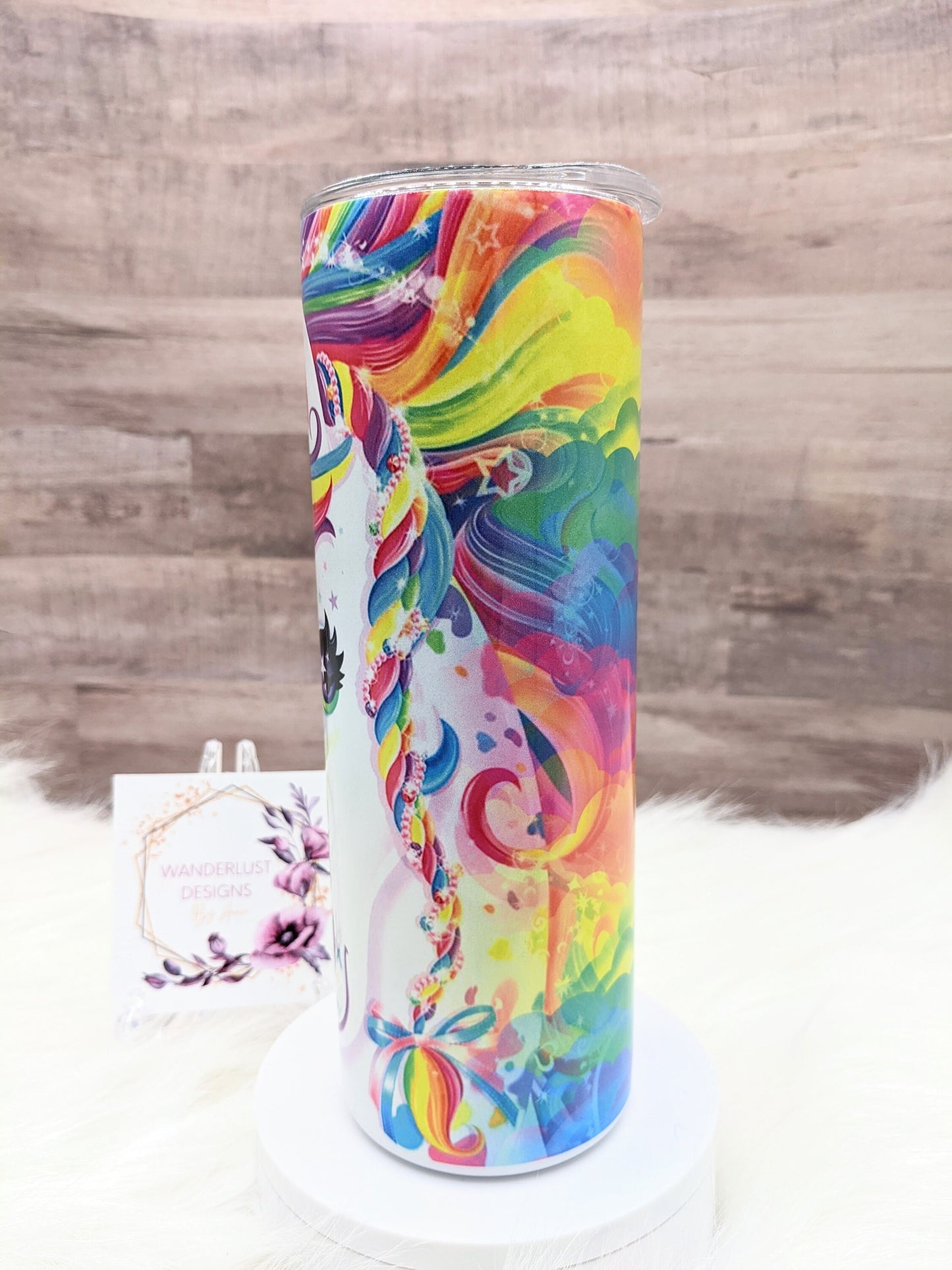 90's Lisa Frank Inspired Unicorn Shimmer Holographic Colorful Sublimation 20 Oz Skinny Tumbler - Insulated Stainless