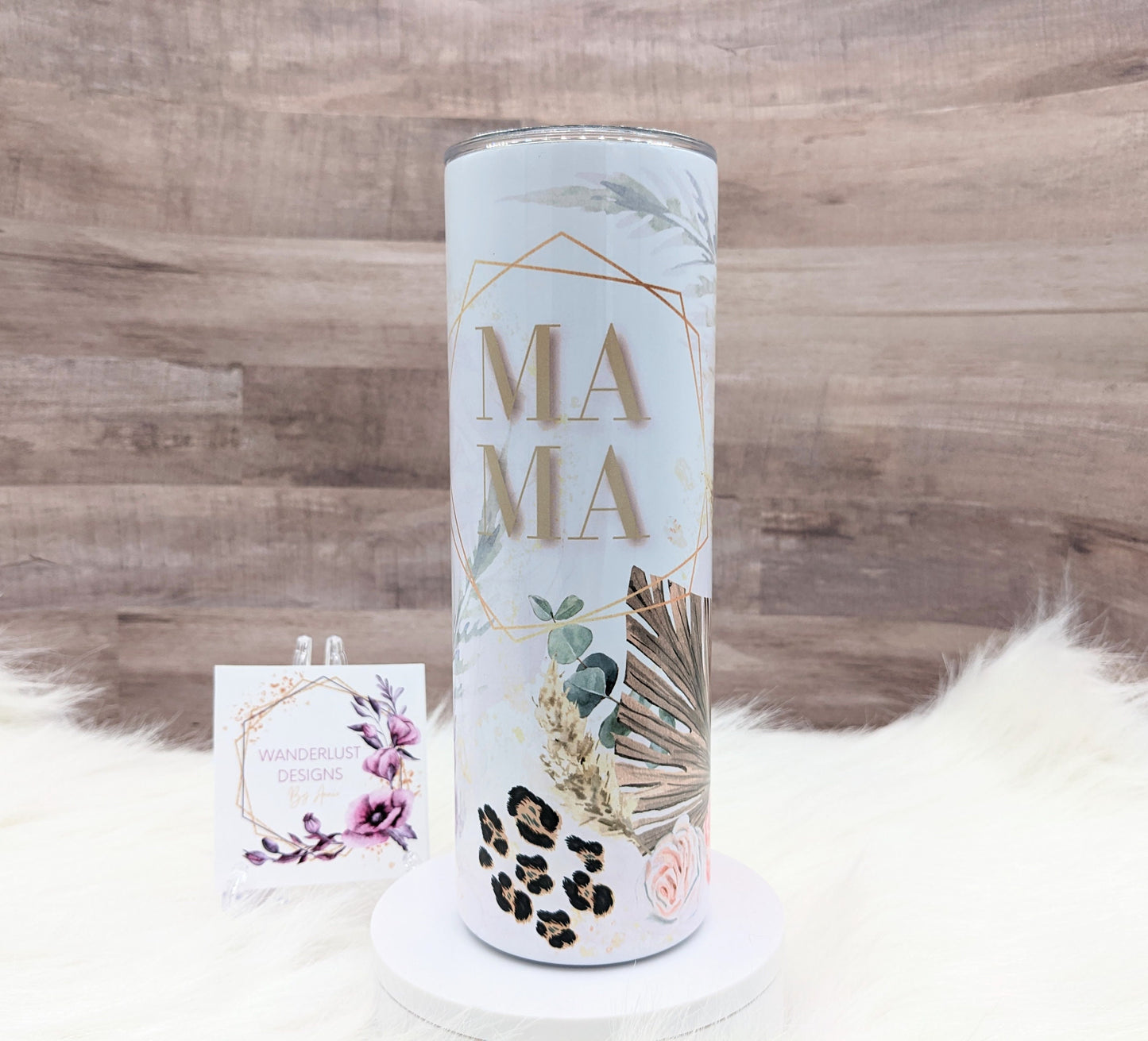 Mama Pastel Floral with Leopard Accents 20 Oz Sublimated Skinny Tumbler - Insulated Stainless