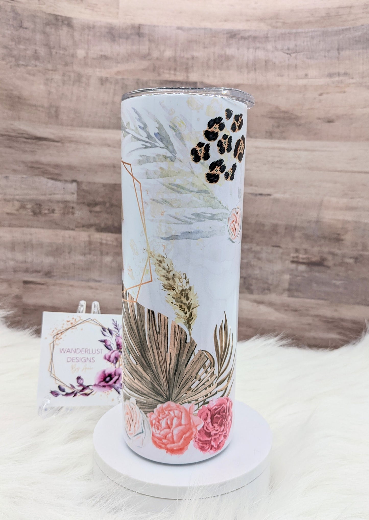 Mama Pastel Floral with Leopard Accents 20 Oz Sublimated Skinny Tumbler - Insulated Stainless