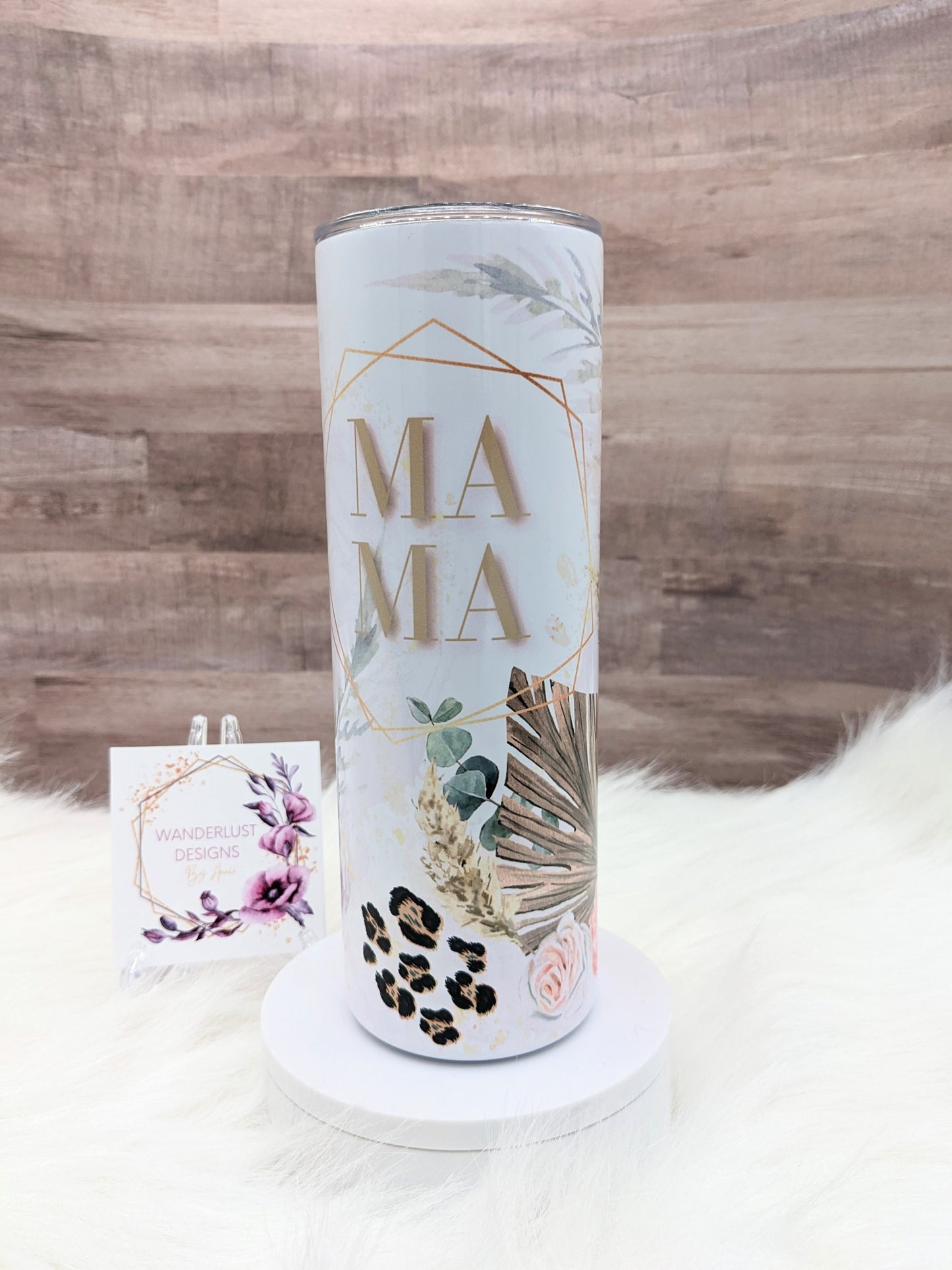 Mama Pastel Floral with Leopard Accents 20 Oz Sublimated Skinny Tumbler - Insulated Stainless