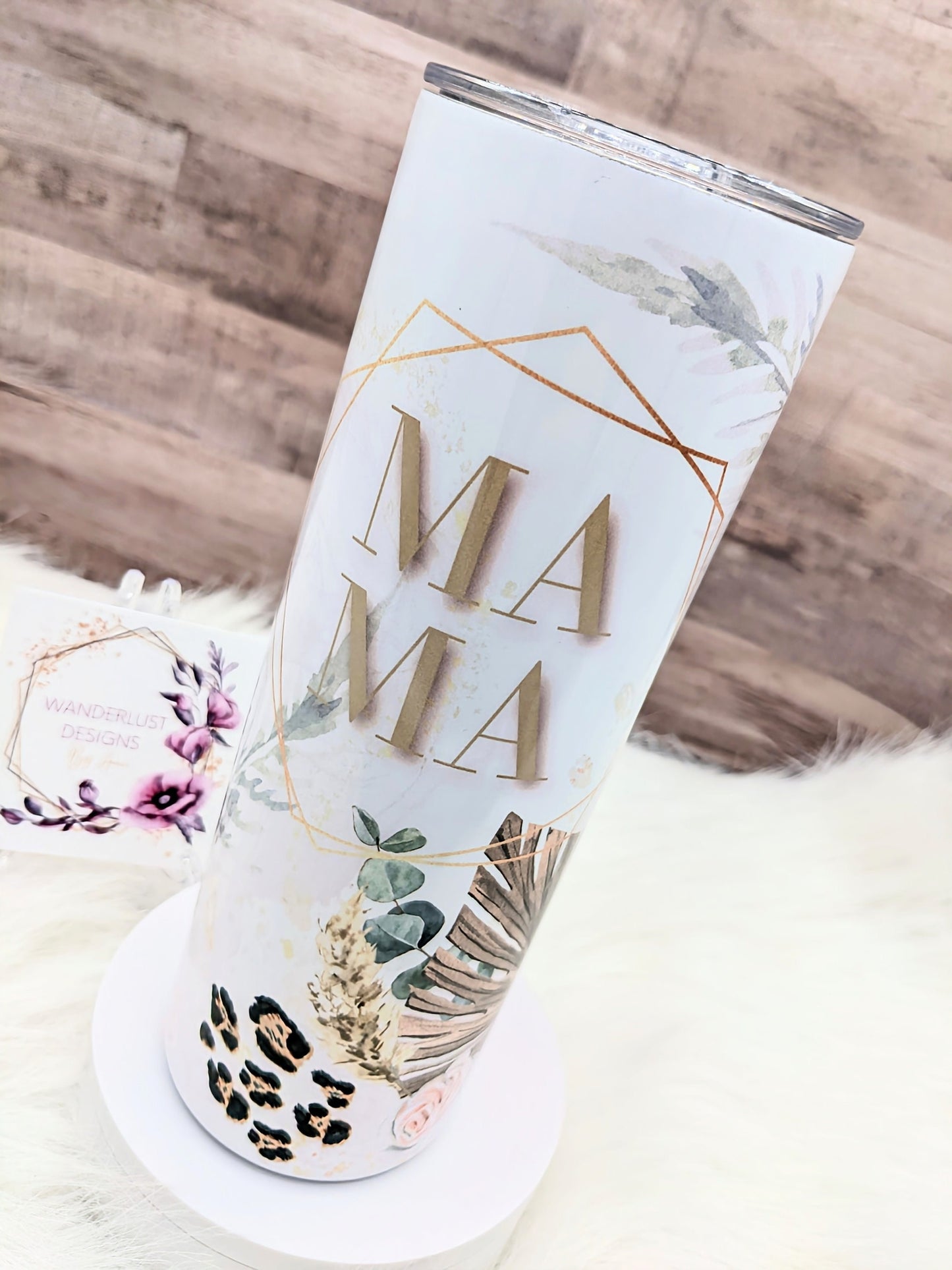 Mama Pastel Floral with Leopard Accents 20 Oz Sublimated Skinny Tumbler - Insulated Stainless