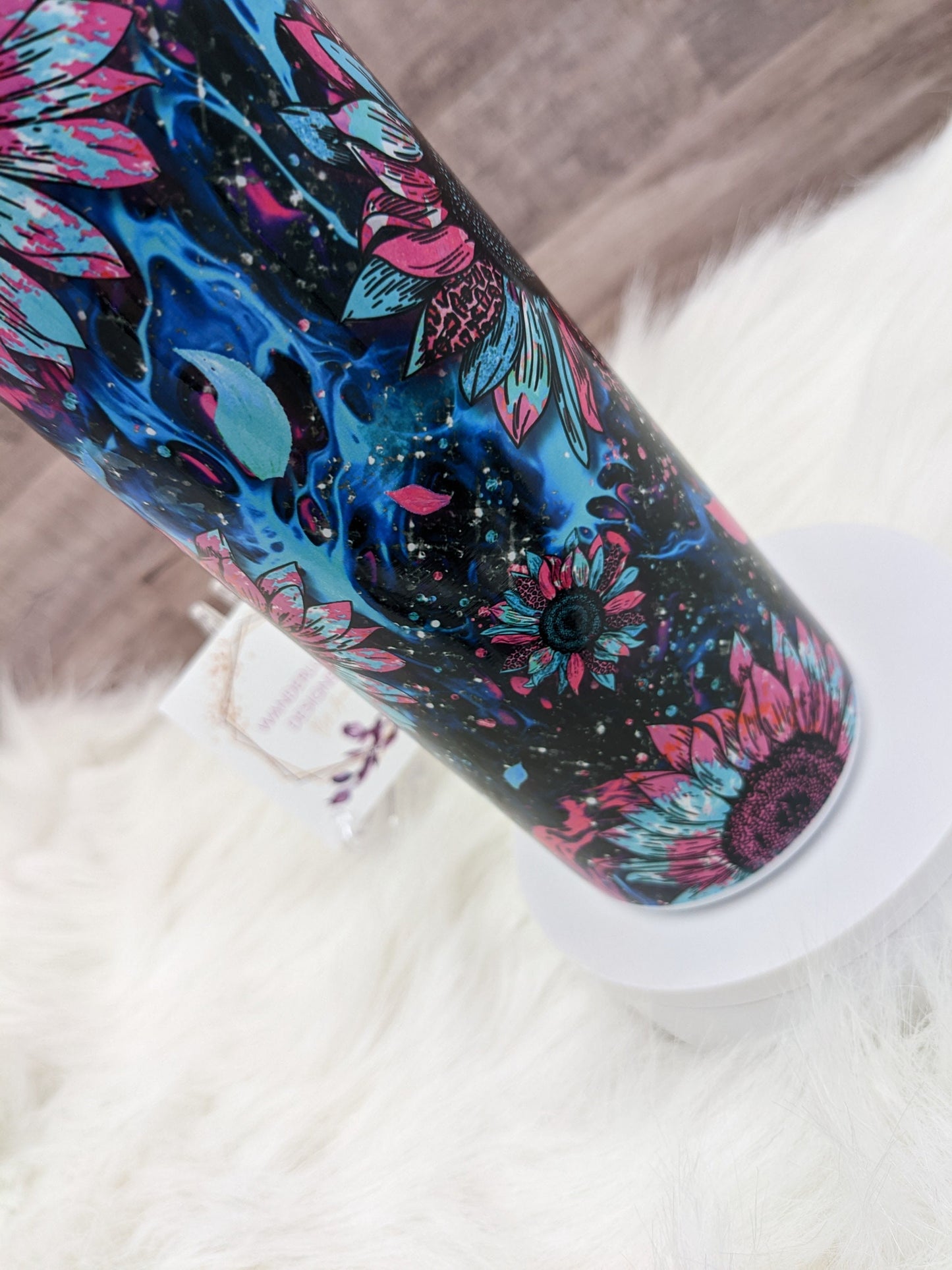 Pink, Aqua and Blue Sunflower 20 Oz Sublimated Skinny Tumbler - Insulated Stainless