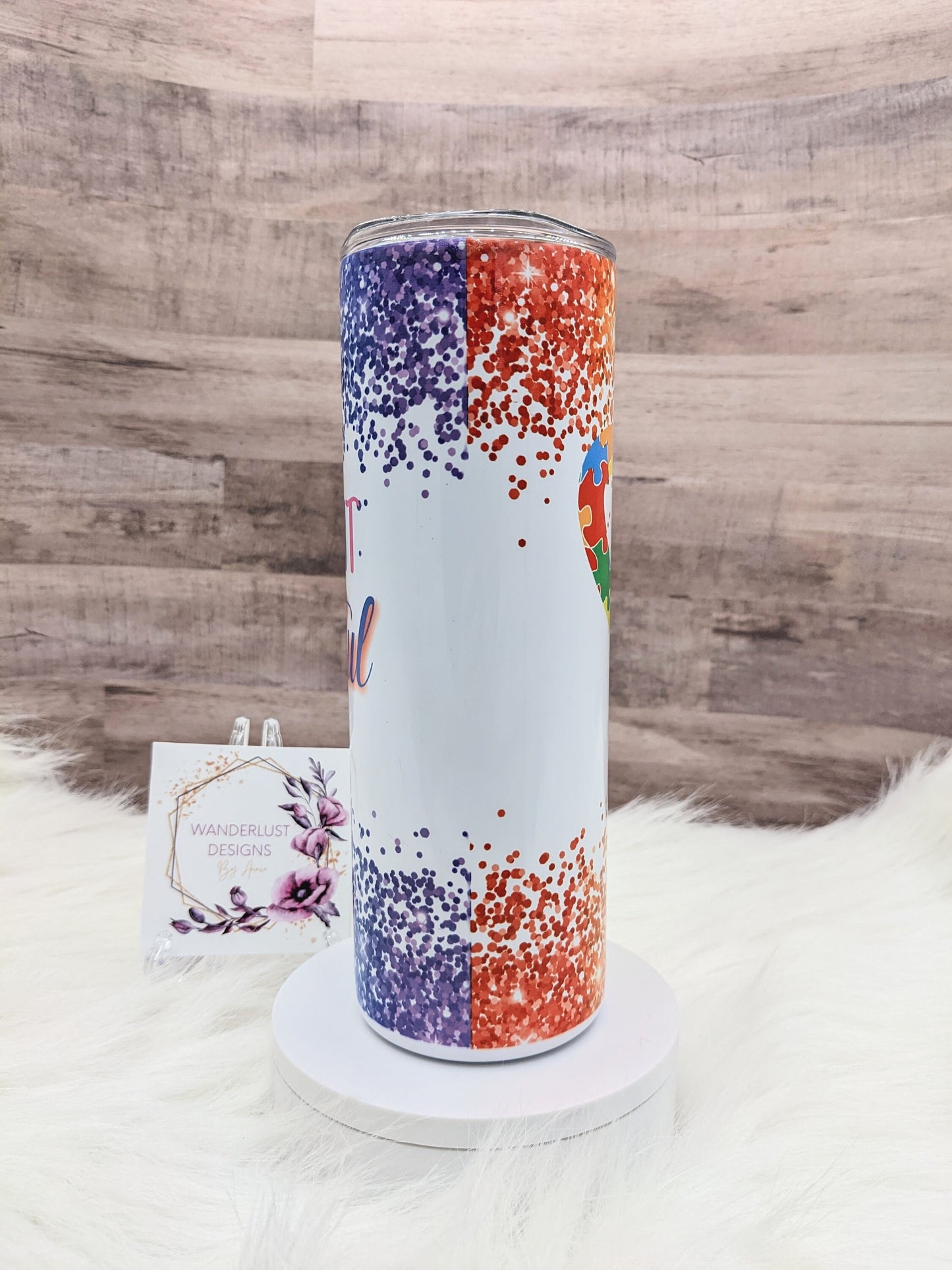 Autism Awareness Glitter Puzzle Ribbon Different is Beautiful 20 Oz Sublimated Skinny Tumbler - Insulated Stainless