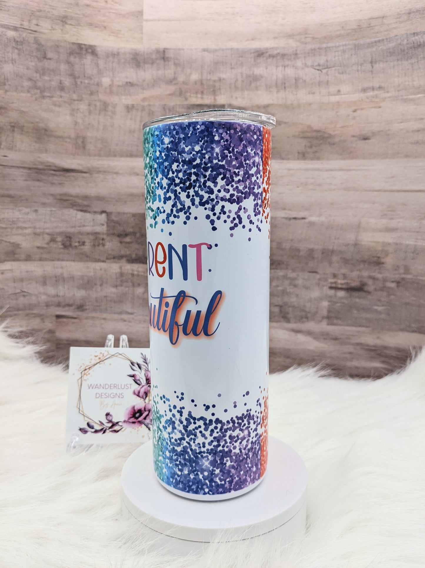 Autism Awareness Glitter Puzzle Ribbon Different is Beautiful 20 Oz Sublimated Skinny Tumbler - Insulated Stainless