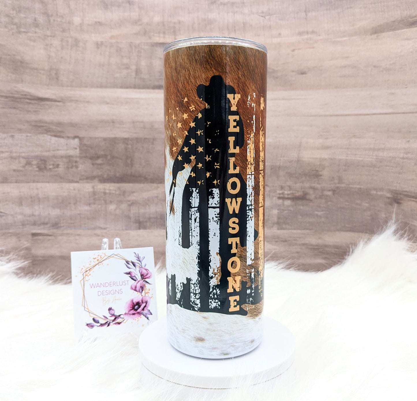 Yellowstone Dutton Ranch Cowboy with Flag Cowhide 20 Oz Sublimated Tumbler - Stainless Steel