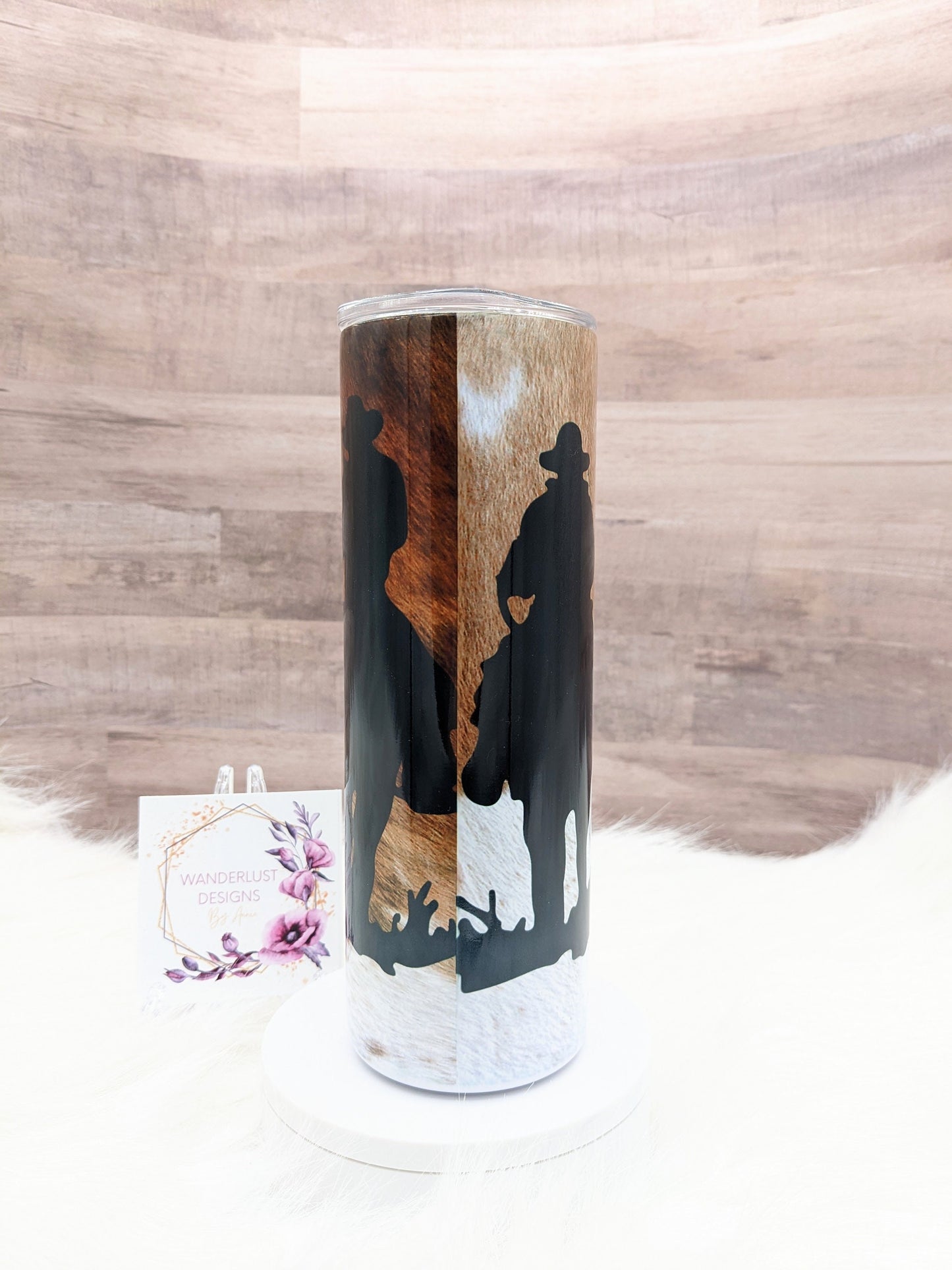 Yellowstone Dutton Ranch Cowboy with Flag Cowhide 20 Oz Sublimated Tumbler - Stainless Steel