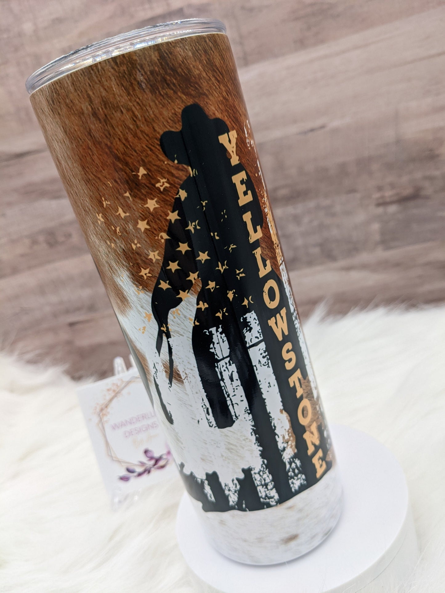 Yellowstone Dutton Ranch Cowboy with Flag Cowhide 20 Oz Sublimated Tumbler - Stainless Steel