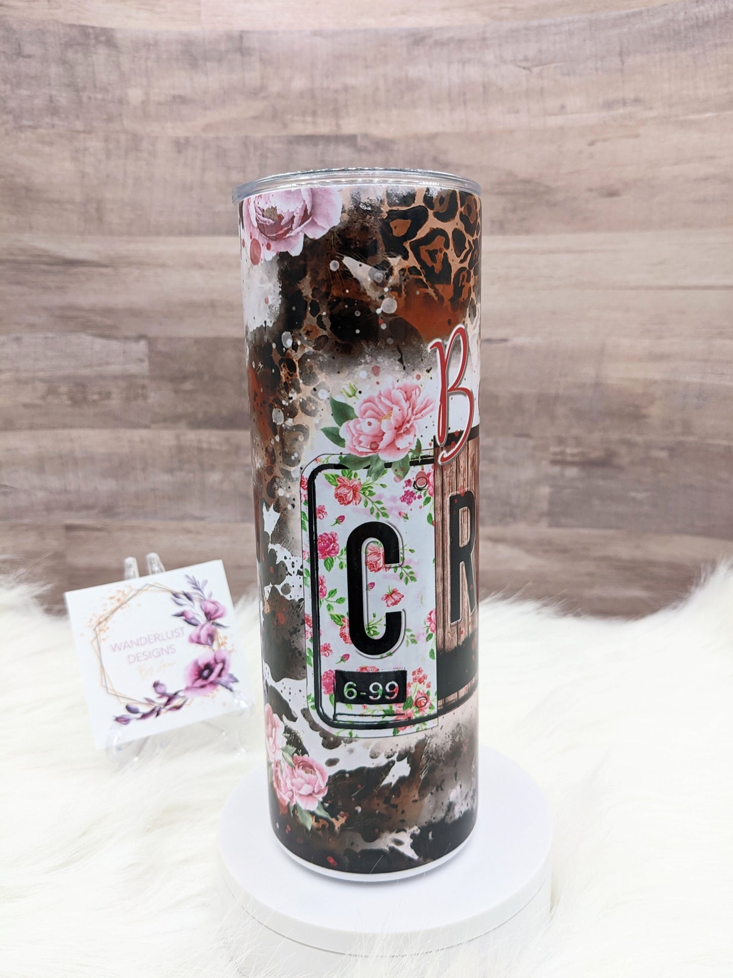 Beautiful Crazy Floral, Leopard & Cowhide Combs 20 Oz Sublimated Skinny Tumbler - Insulated Stainless