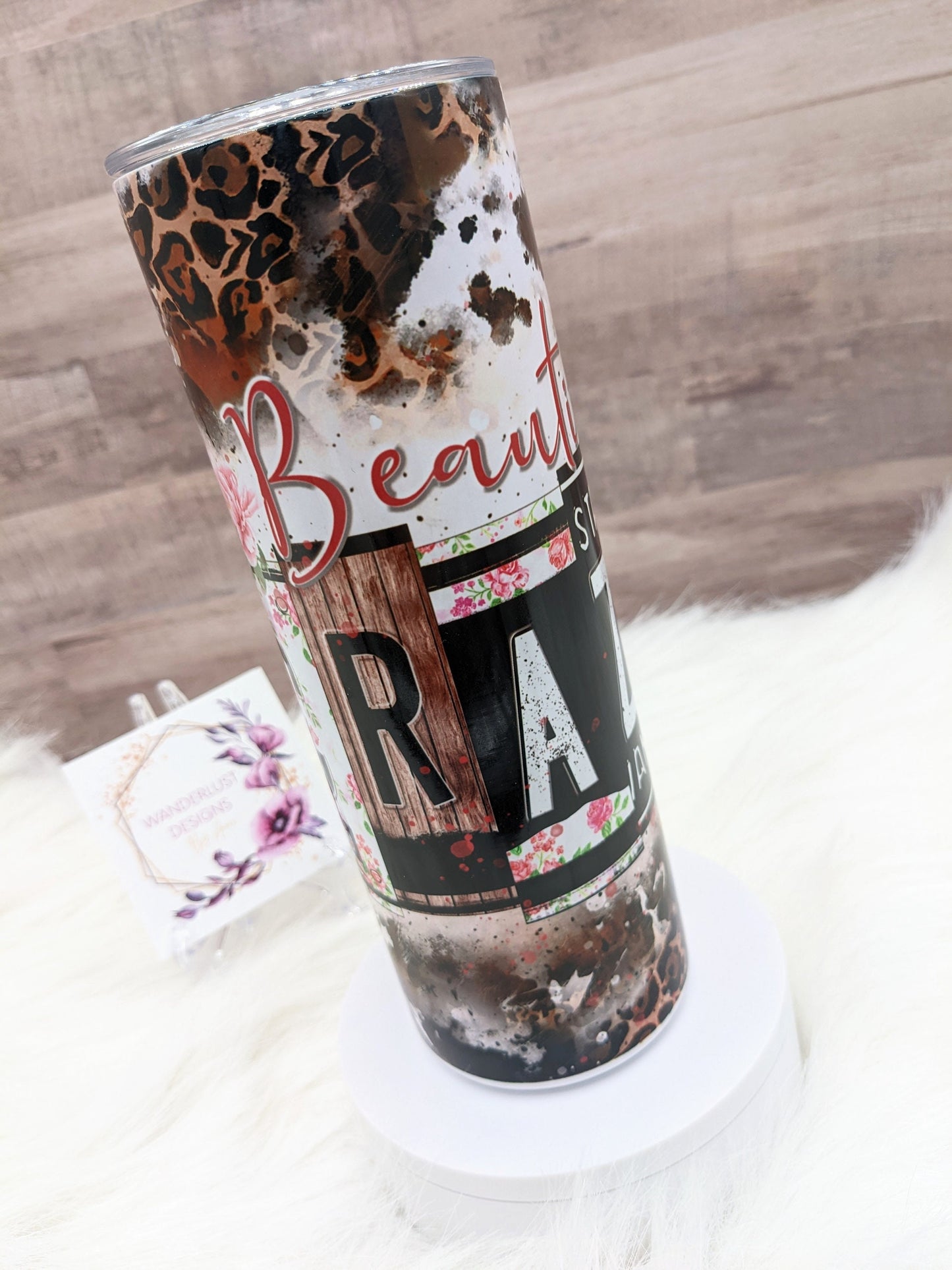 Beautiful Crazy Floral, Leopard & Cowhide Combs 20 Oz Sublimated Skinny Tumbler - Insulated Stainless