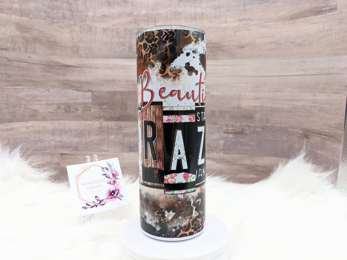 Beautiful Crazy Floral, Leopard & Cowhide Combs 20 Oz Sublimated Skinny Tumbler - Insulated Stainless