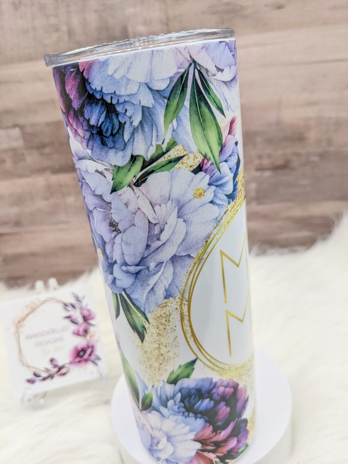 Mama Purple, Blue and Plum Floral Tumbler 20 Oz Sublimated Skinny Tumbler - Insulated Stainless