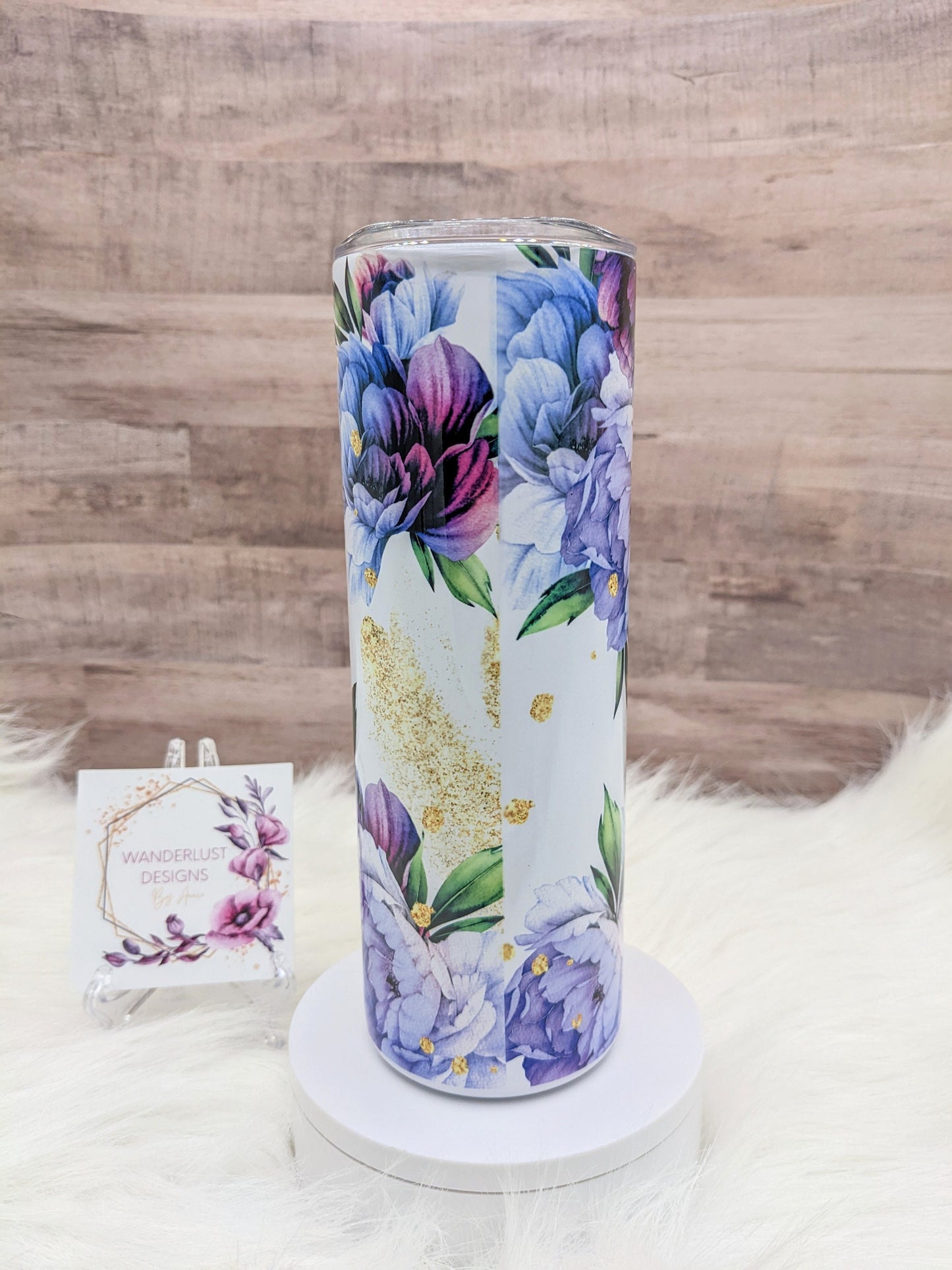 Mama Purple, Blue and Plum Floral Tumbler 20 Oz Sublimated Skinny Tumbler - Insulated Stainless