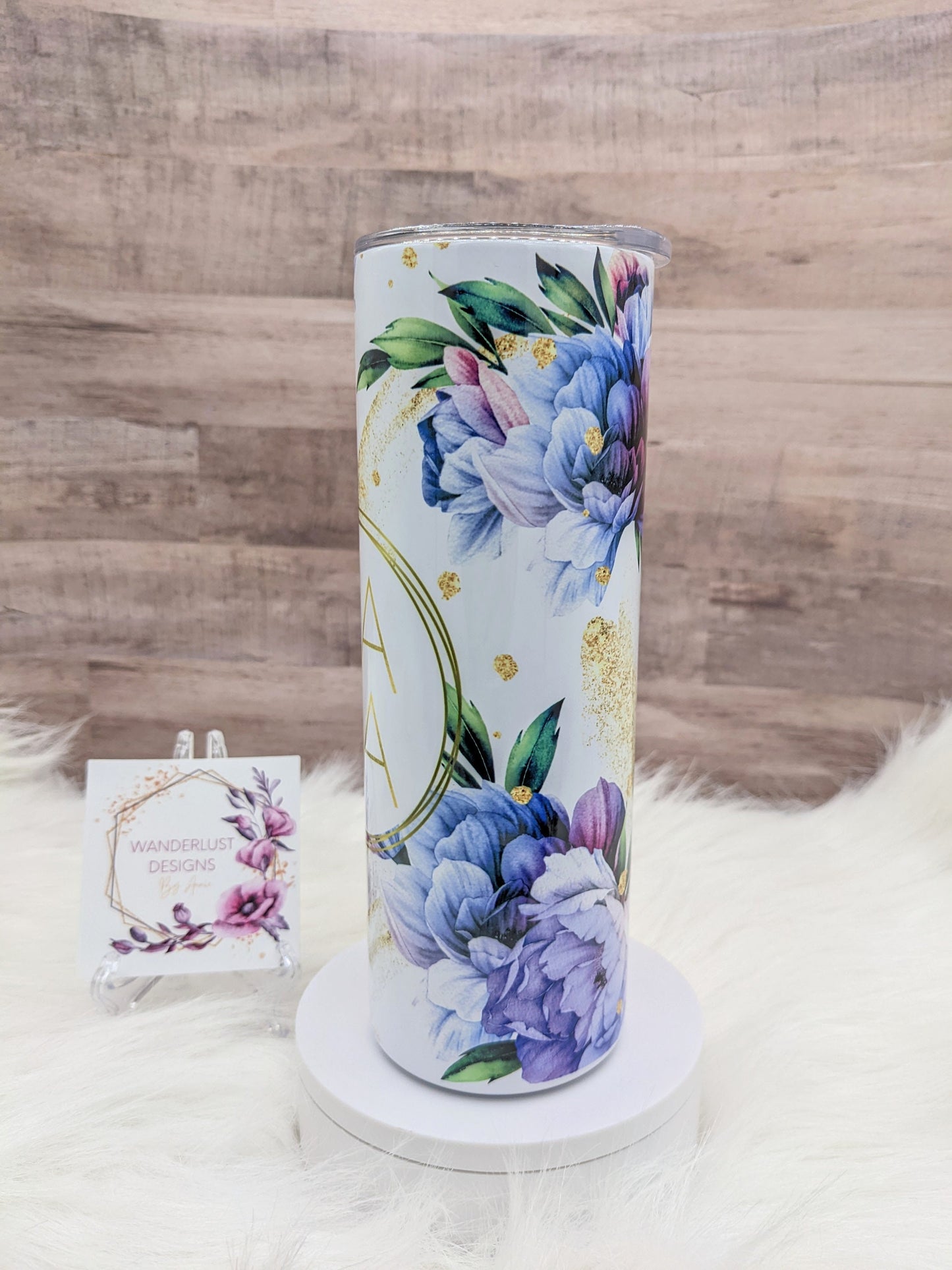 Mama Purple, Blue and Plum Floral Tumbler 20 Oz Sublimated Skinny Tumbler - Insulated Stainless