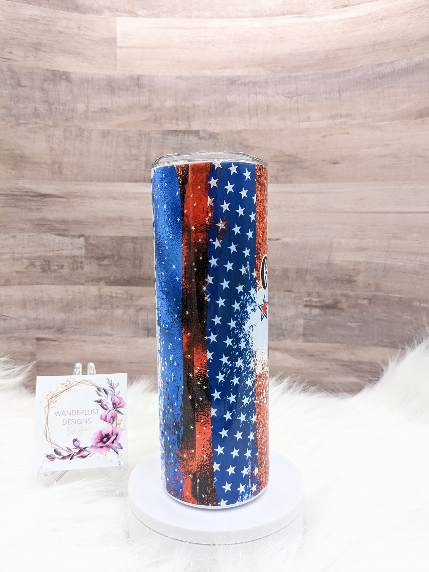 God Bless the USA Leopard Accented Stars and Stripes  20 Oz Sublimated Skinny Tumbler - Insulated Stainless