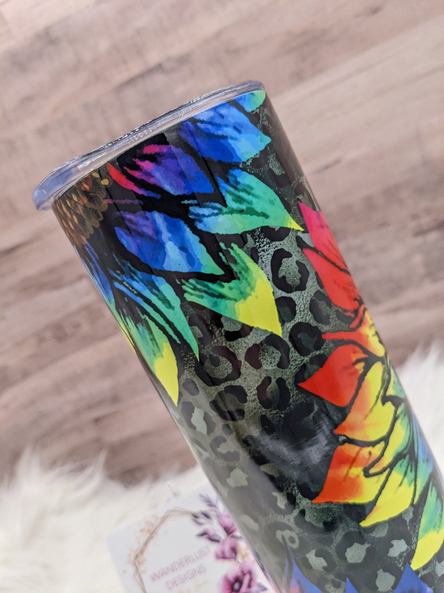 Bright Neon Sunflower Tie Dye leopard print  20 Oz Sublimated Skinny Tumbler - Insulated Stainless