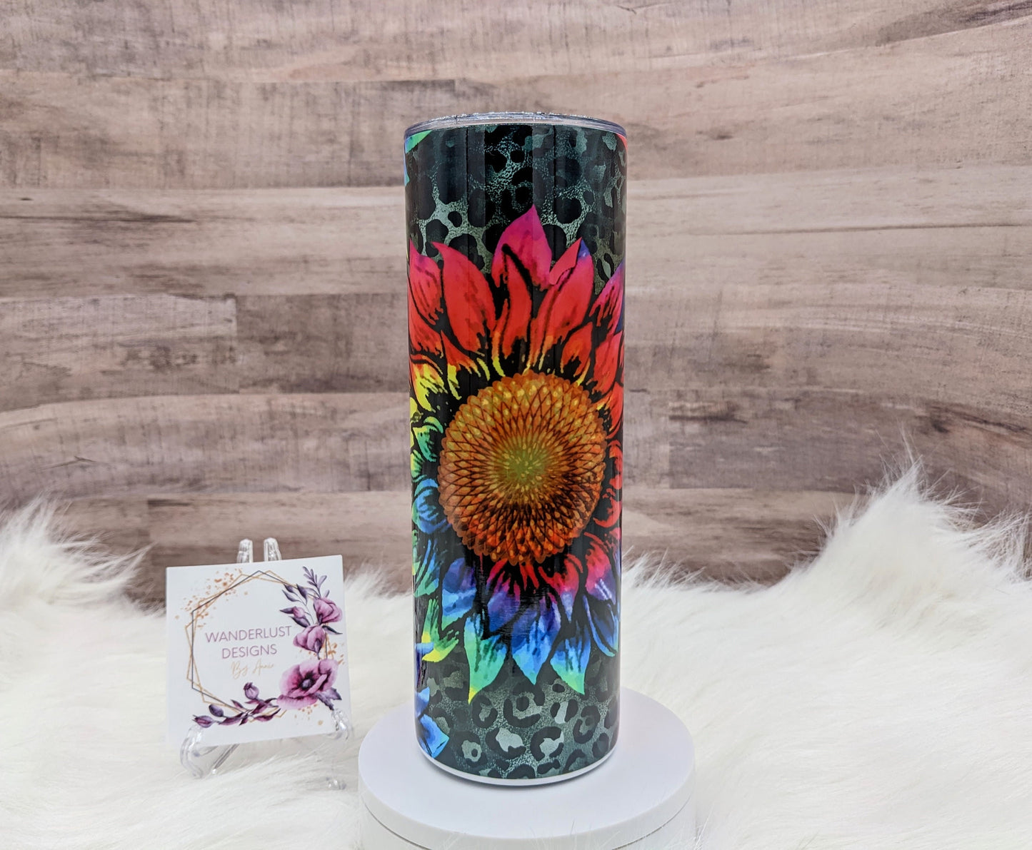 Bright Neon Sunflower Tie Dye leopard print  20 Oz Sublimated Skinny Tumbler - Insulated Stainless