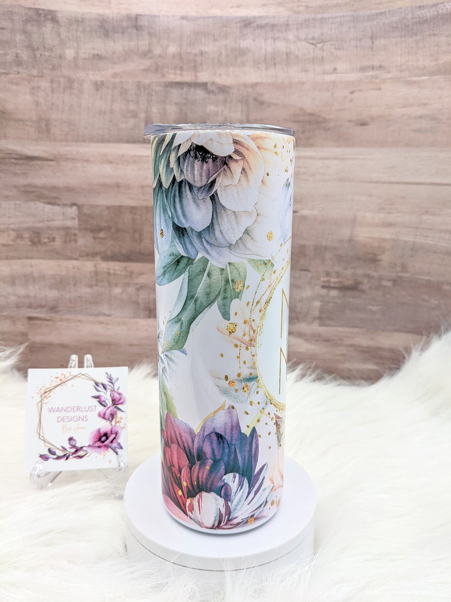 Mama Blue, Pink and Purple Watercolor Floral Tumbler 20 Oz Sublimated Skinny Tumbler - Insulated Stainless