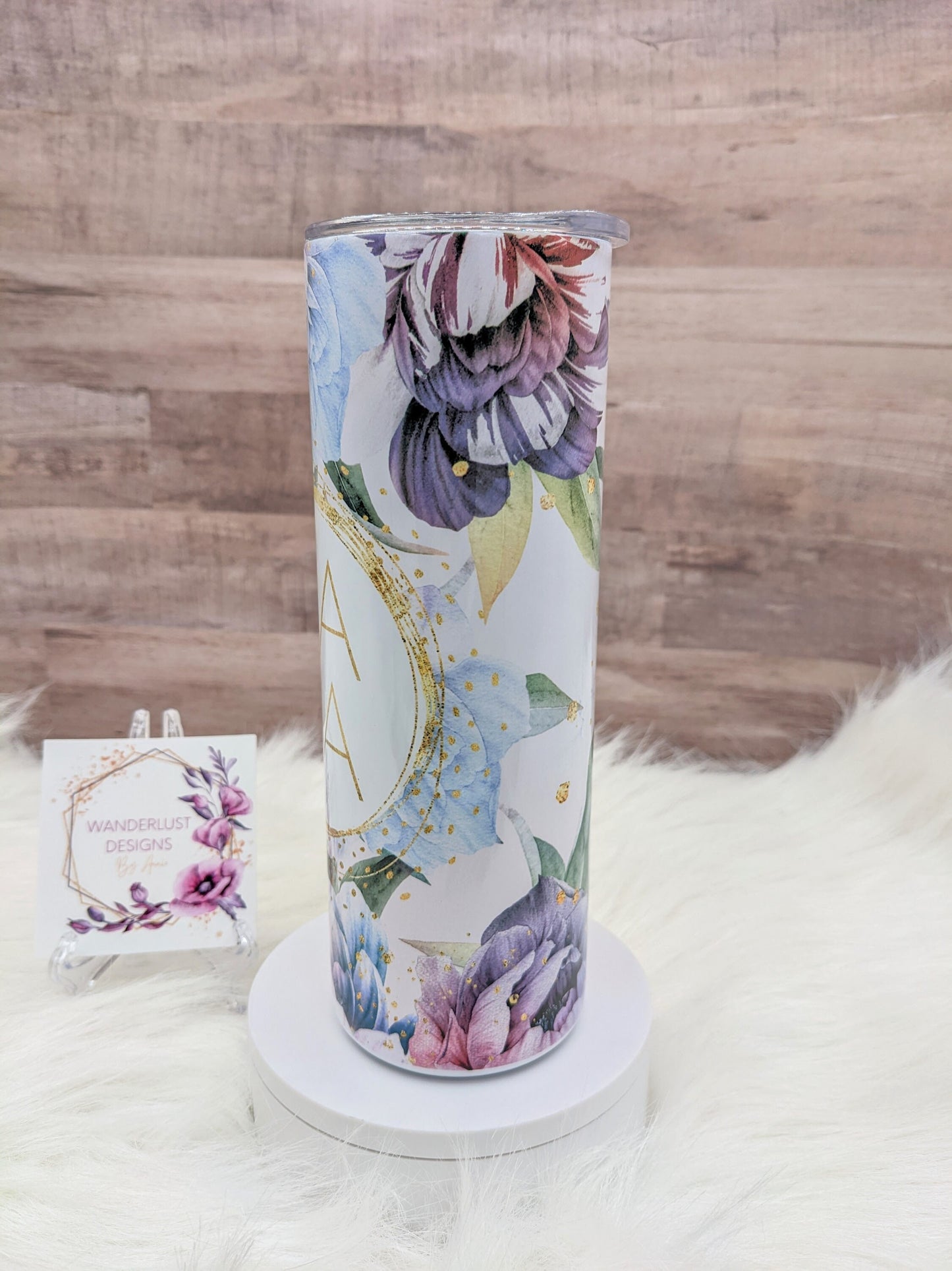 Mama Blue, Pink and Purple Watercolor Floral Tumbler 20 Oz Sublimated Skinny Tumbler - Insulated Stainless