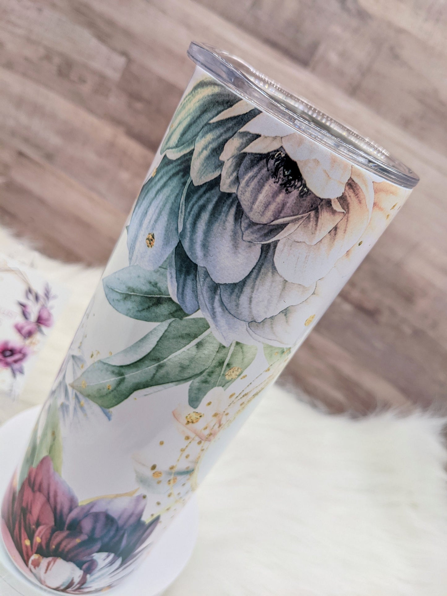 Mama Blue, Pink and Purple Watercolor Floral Tumbler 20 Oz Sublimated Skinny Tumbler - Insulated Stainless