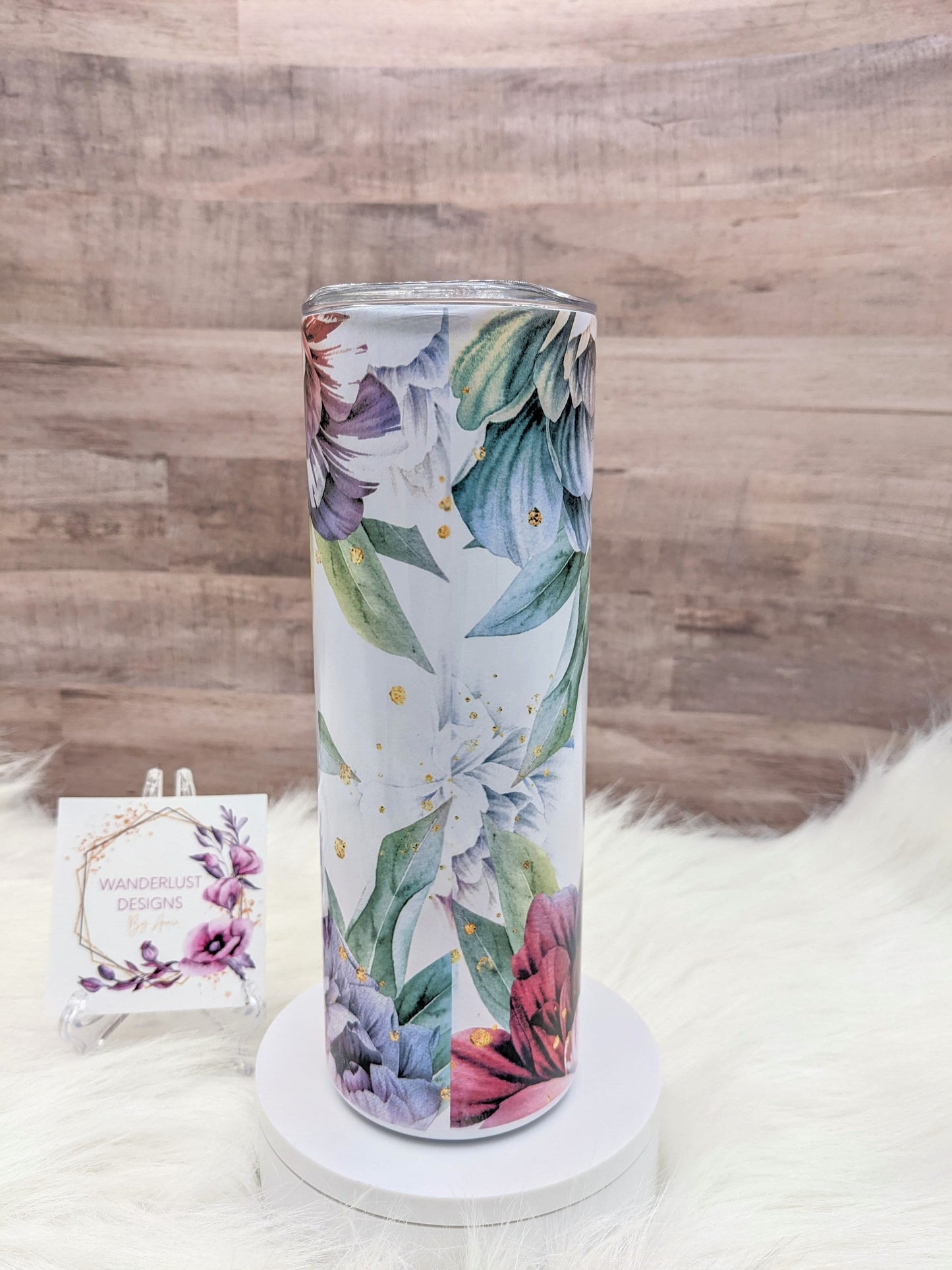 Mama Blue, Pink and Purple Watercolor Floral Tumbler 20 Oz Sublimated Skinny Tumbler - Insulated Stainless