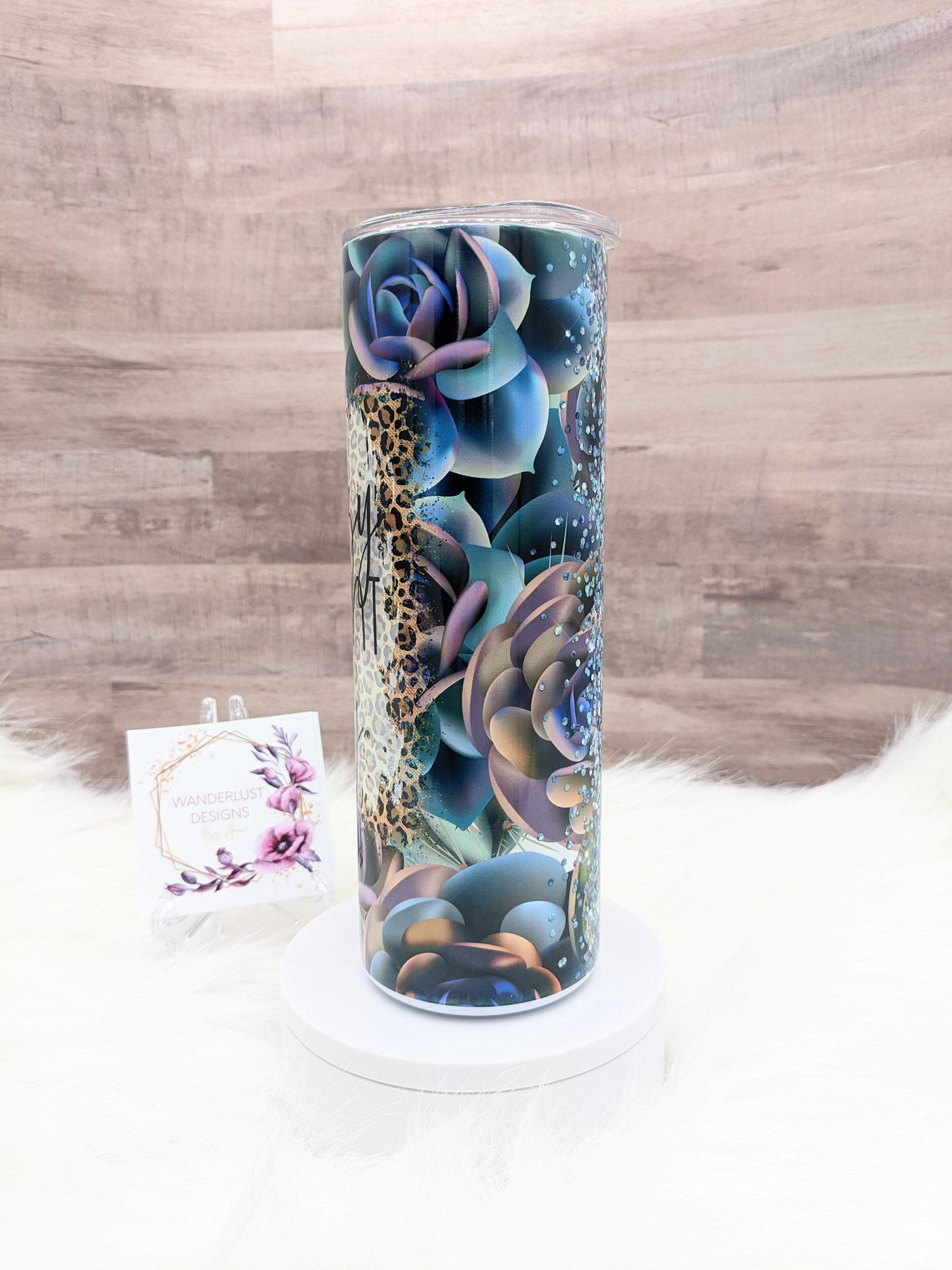 Crazy Plant Lady Glitter Succulent Leopard Print 20 Oz Sublimated Skinny Tumbler - Insulated Stainless