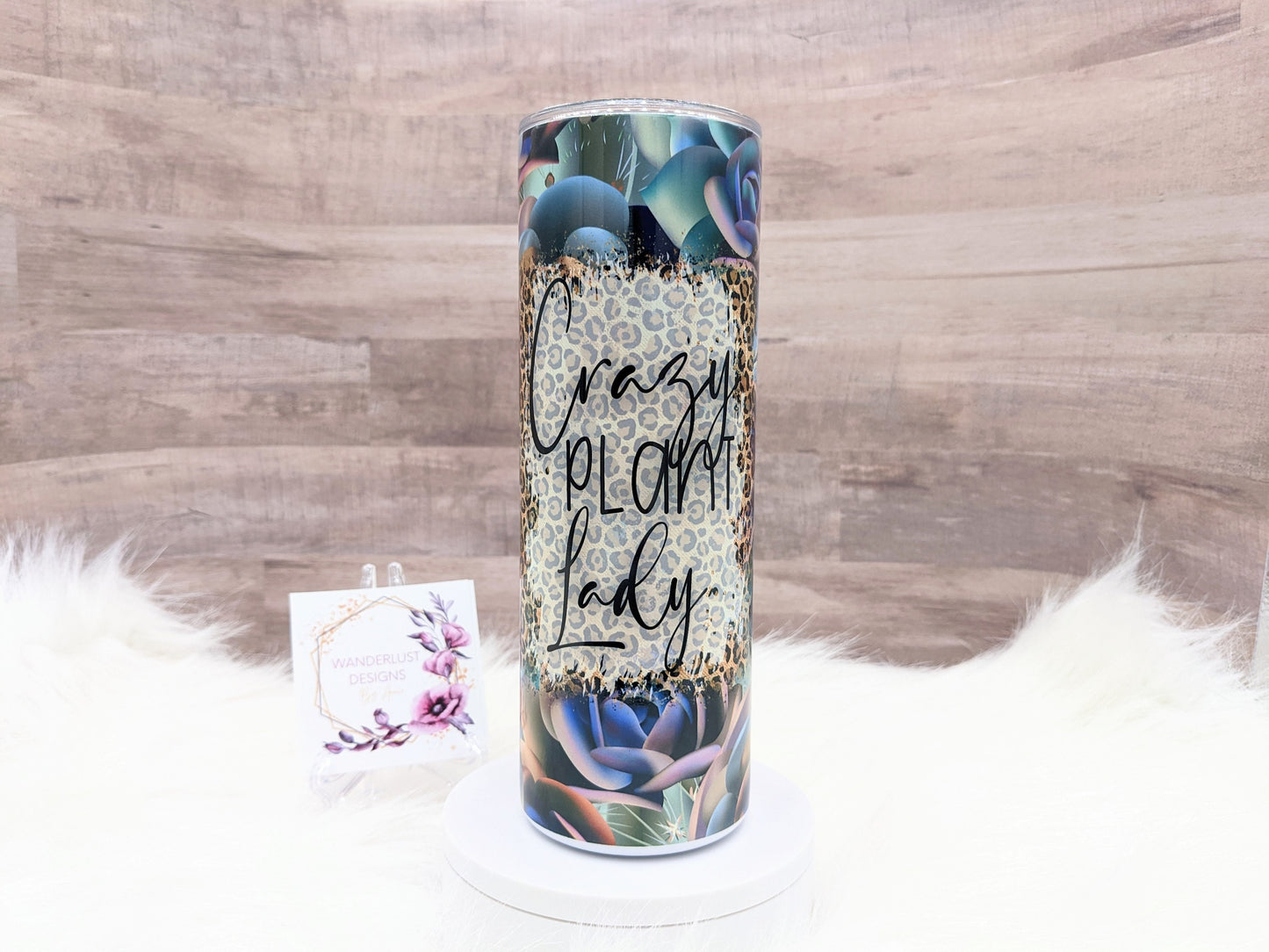 Crazy Plant Lady Glitter Succulent Leopard Print 20 Oz Sublimated Skinny Tumbler - Insulated Stainless