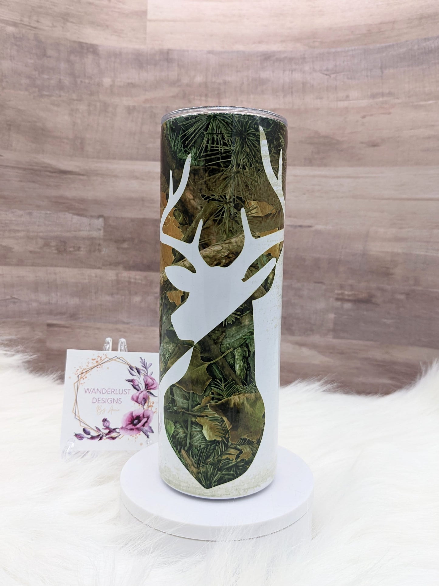 Birchwood Deer Camo Hunting  20 Oz Sublimated Skinny Tumbler - Insulated Stainless