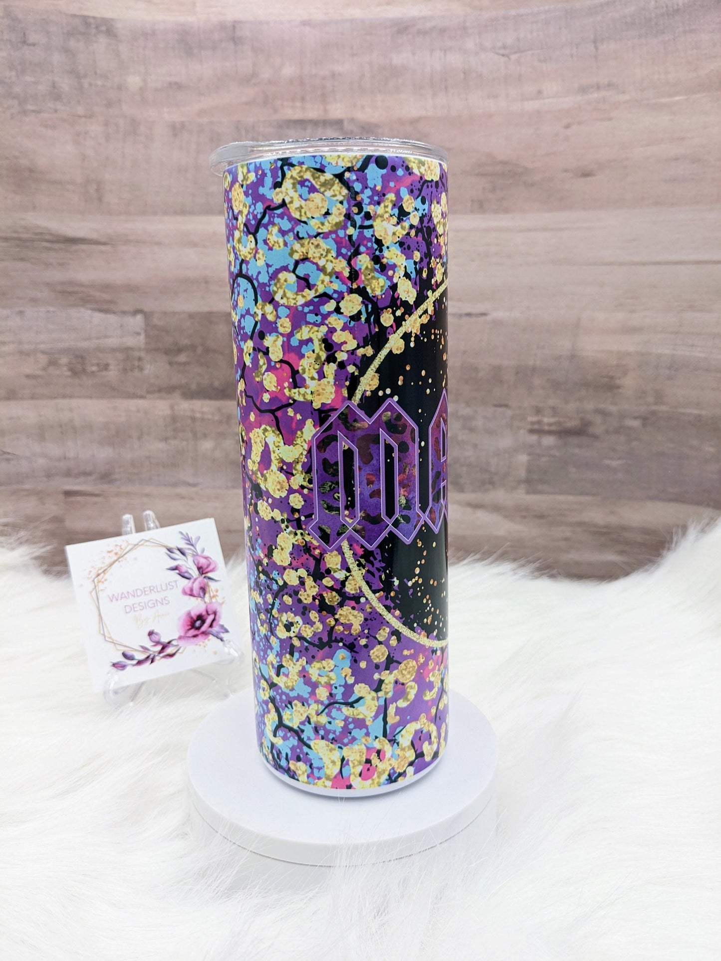 Rocker Mama Mom Purple Lightning Bolt Gold Flake 20 Oz Sublimated Skinny Tumbler - Insulated Stainless