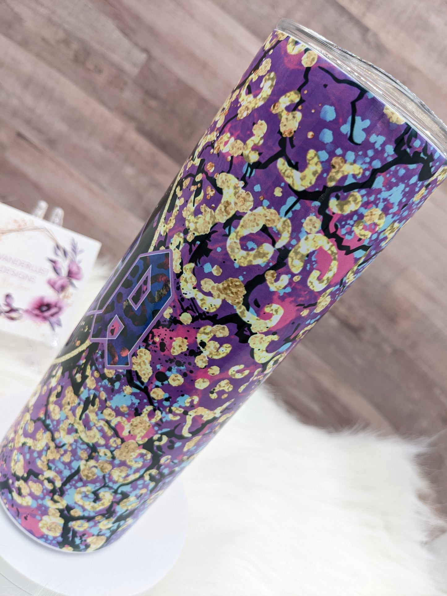 Rocker Mama Mom Purple Lightning Bolt Gold Flake 20 Oz Sublimated Skinny Tumbler - Insulated Stainless