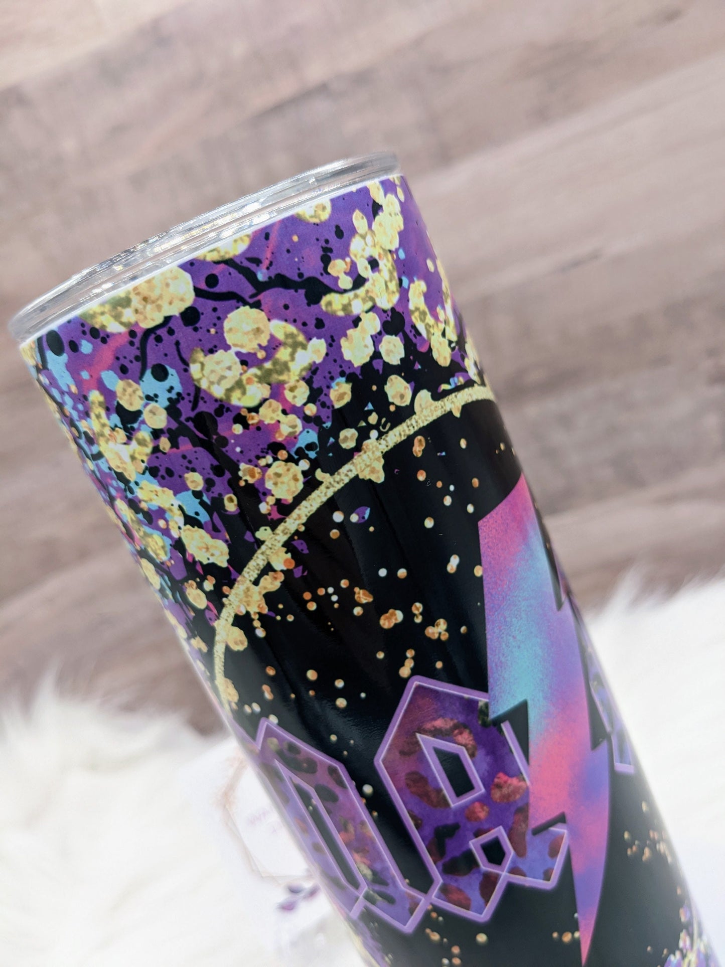 Rocker Mama Mom Purple Lightning Bolt Gold Flake 20 Oz Sublimated Skinny Tumbler - Insulated Stainless