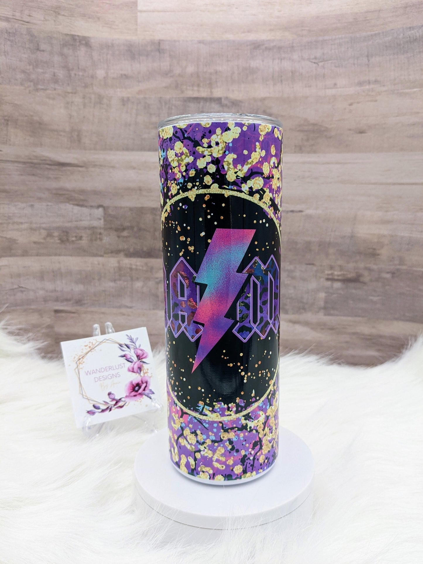 Rocker Mama Mom Purple Lightning Bolt Gold Flake 20 Oz Sublimated Skinny Tumbler - Insulated Stainless