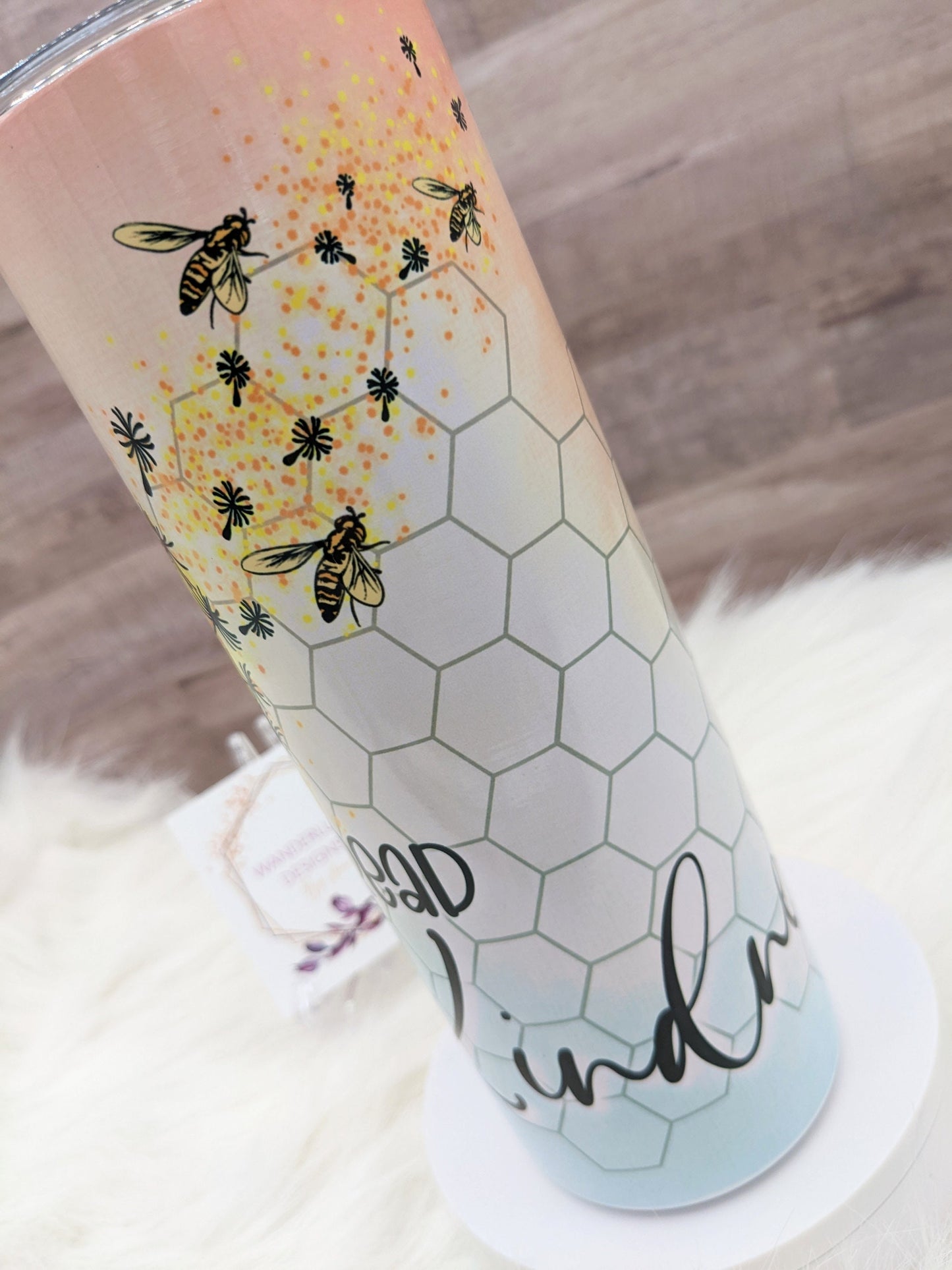 Spread Kindness Bee Honeycomb Ombre 20 Oz Sublimated Skinny Tumbler - Insulated Stainless