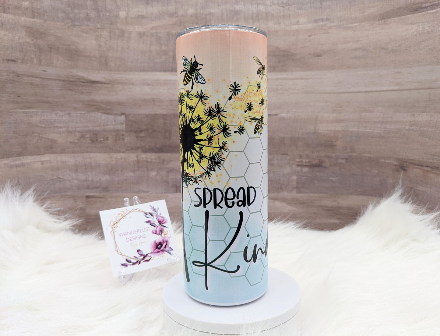 Spread Kindness Bee Honeycomb Ombre 20 Oz Sublimated Skinny Tumbler - Insulated Stainless