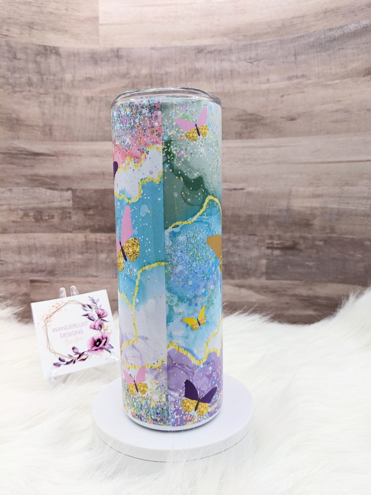 Agate Butterfly Inspirational Philippians 4:13 Bible Faith Religious 20 Oz Sublimated Skinny Tumbler - Insulated Stainless