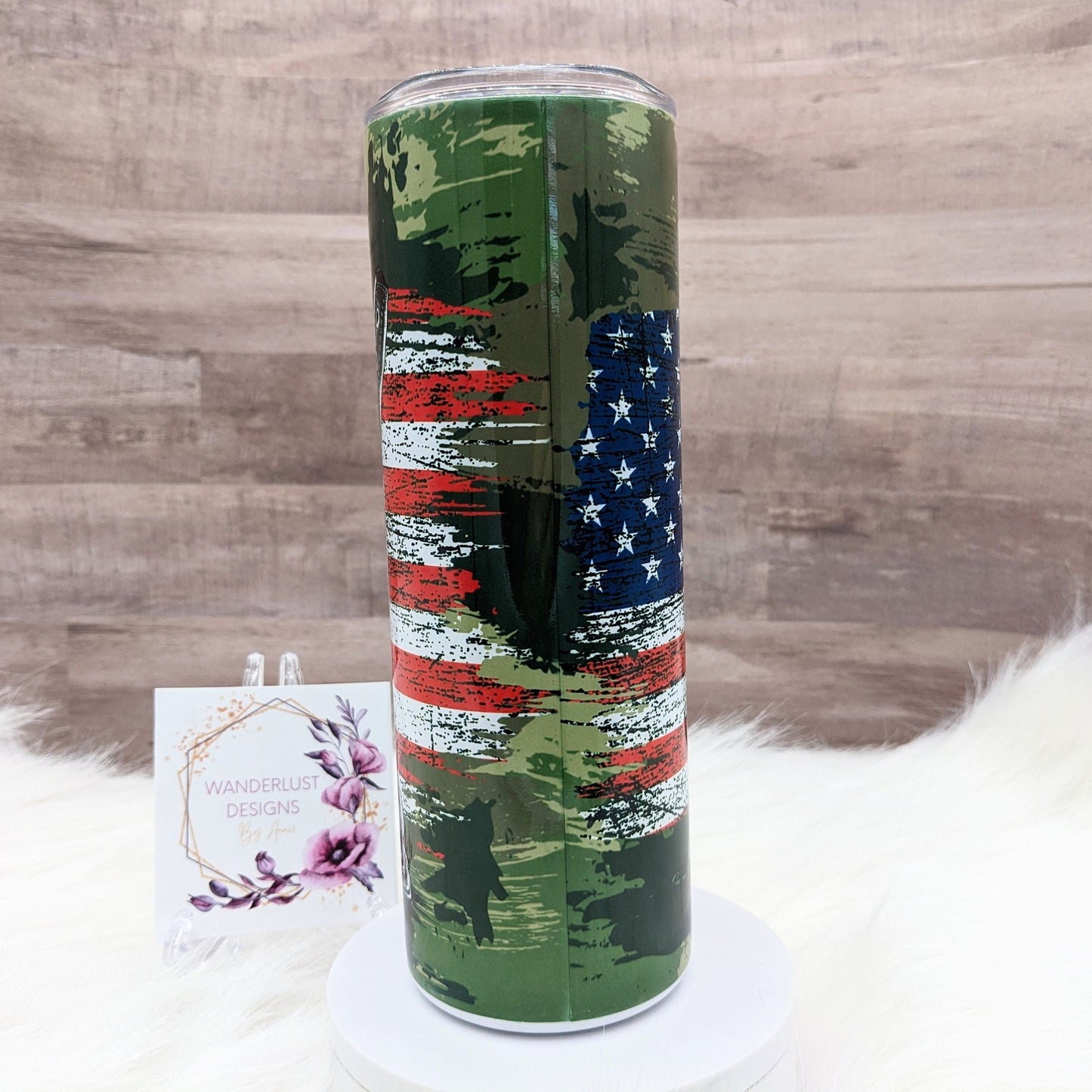 Military Combat Boots Dog Tags Flag USA Patriotic Veteran 20 Oz Sublimated Skinny Tumbler - Insulated Stainless