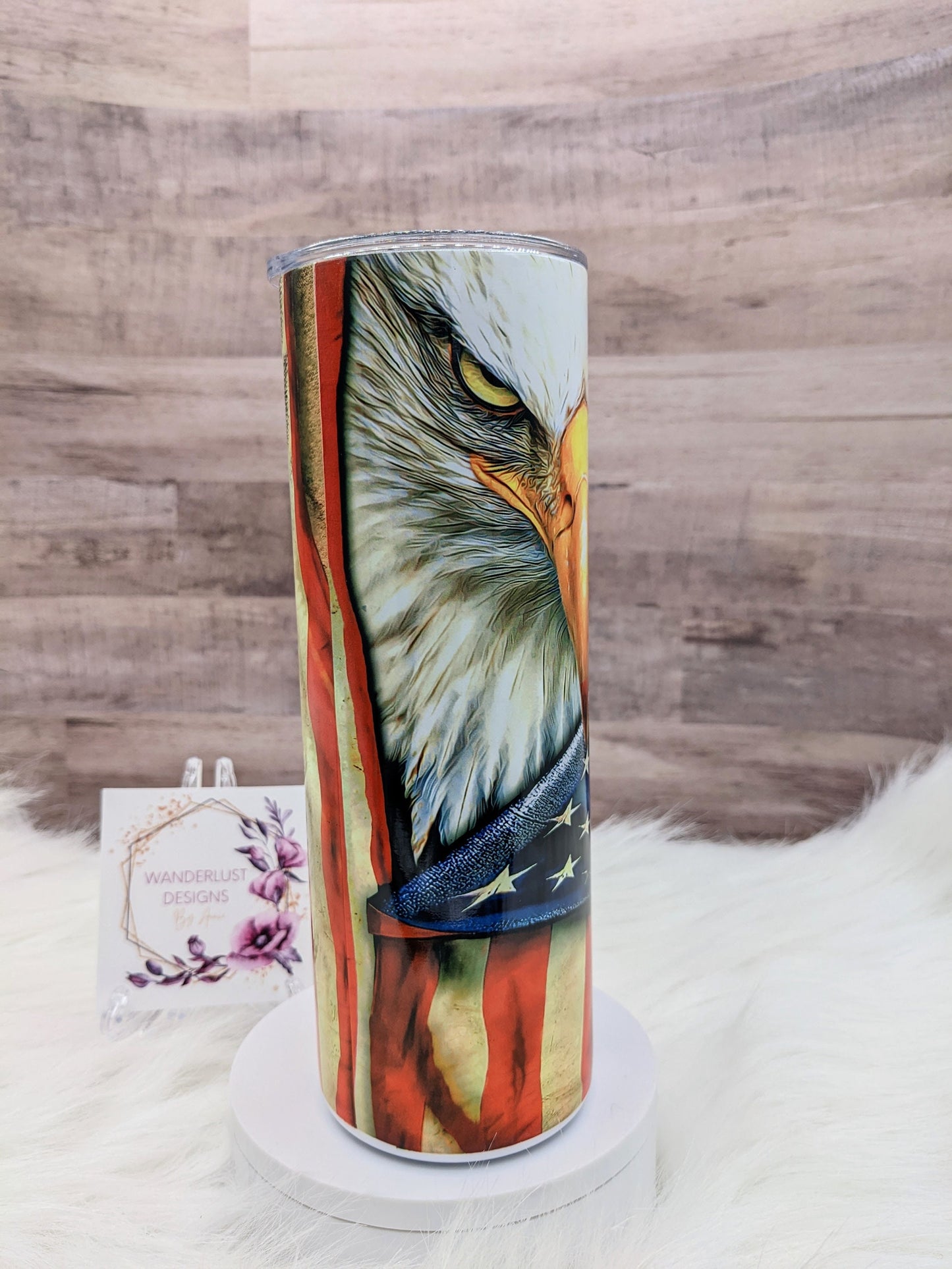 Eagle with American Flag Patriotic Stars and Stripes  20 Oz Sublimated Skinny Tumbler - Insulated Stainless