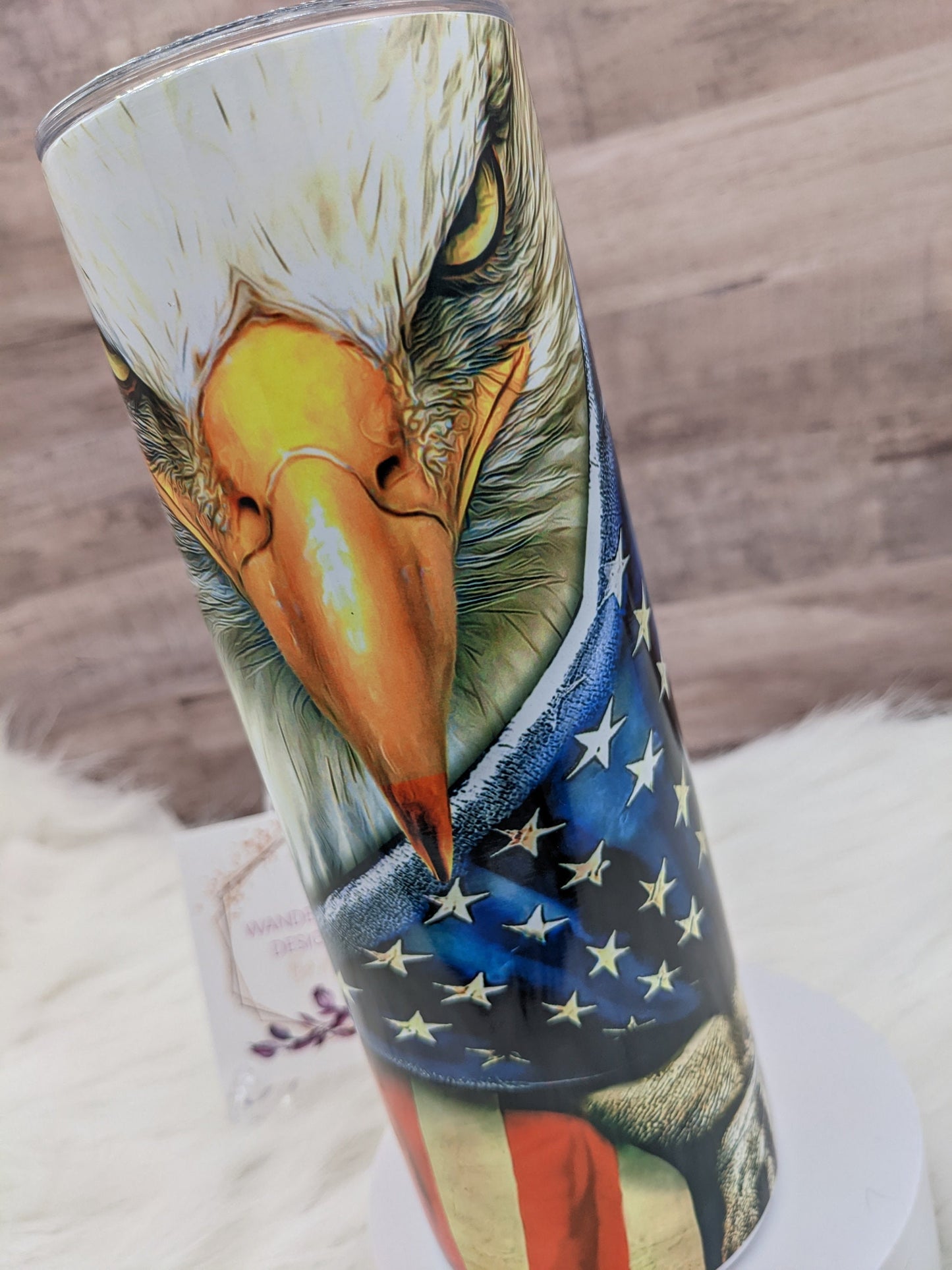 Eagle with American Flag Patriotic Stars and Stripes  20 Oz Sublimated Skinny Tumbler - Insulated Stainless