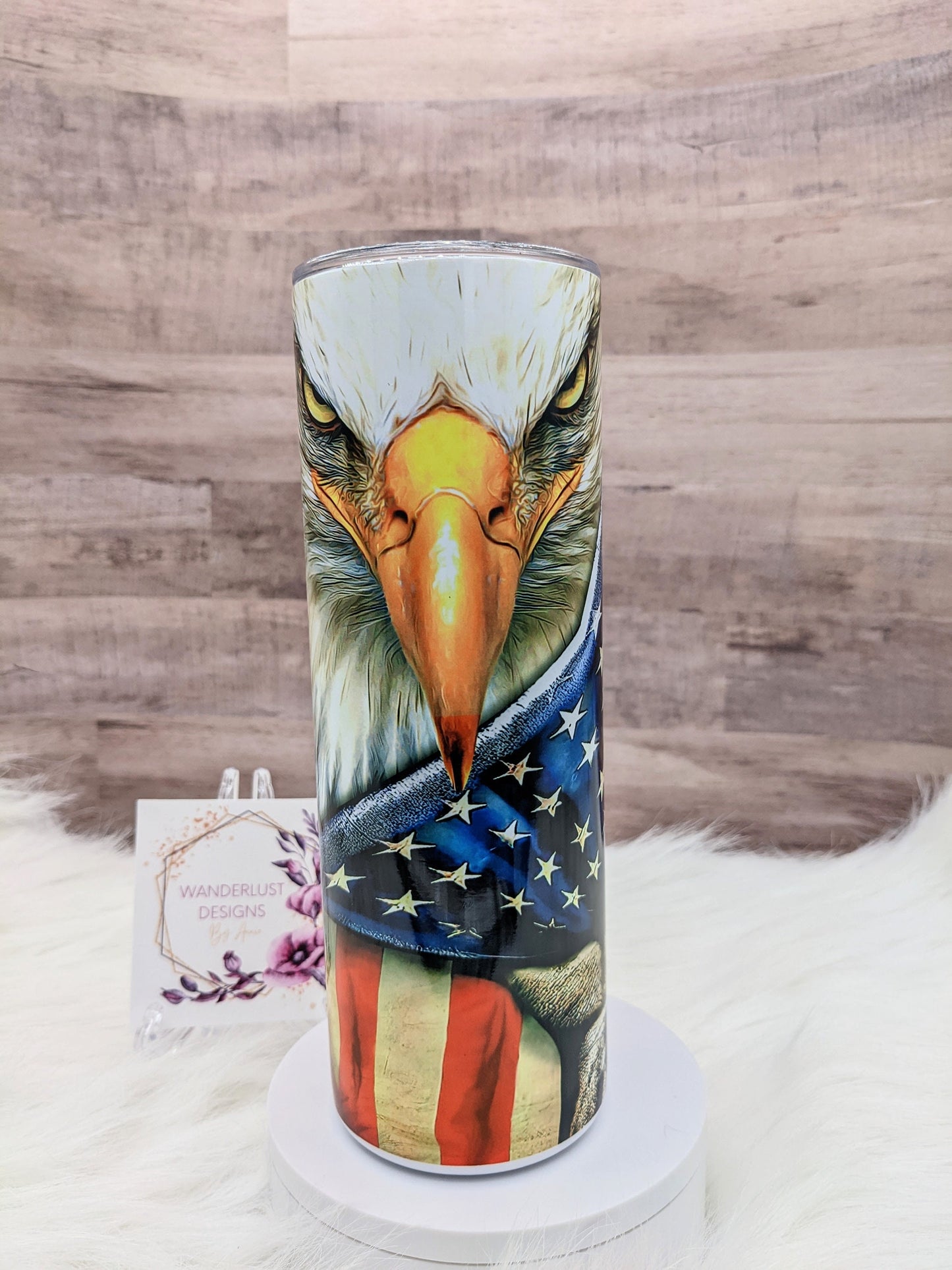Eagle with American Flag Patriotic Stars and Stripes  20 Oz Sublimated Skinny Tumbler - Insulated Stainless