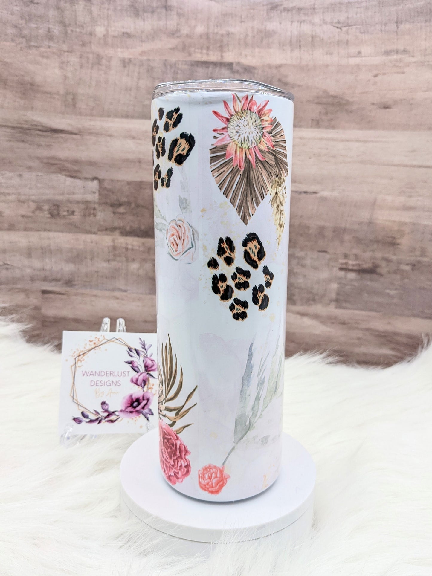 Mama Pastel Floral with Leopard Accents 20 Oz Sublimated Skinny Tumbler - Insulated Stainless